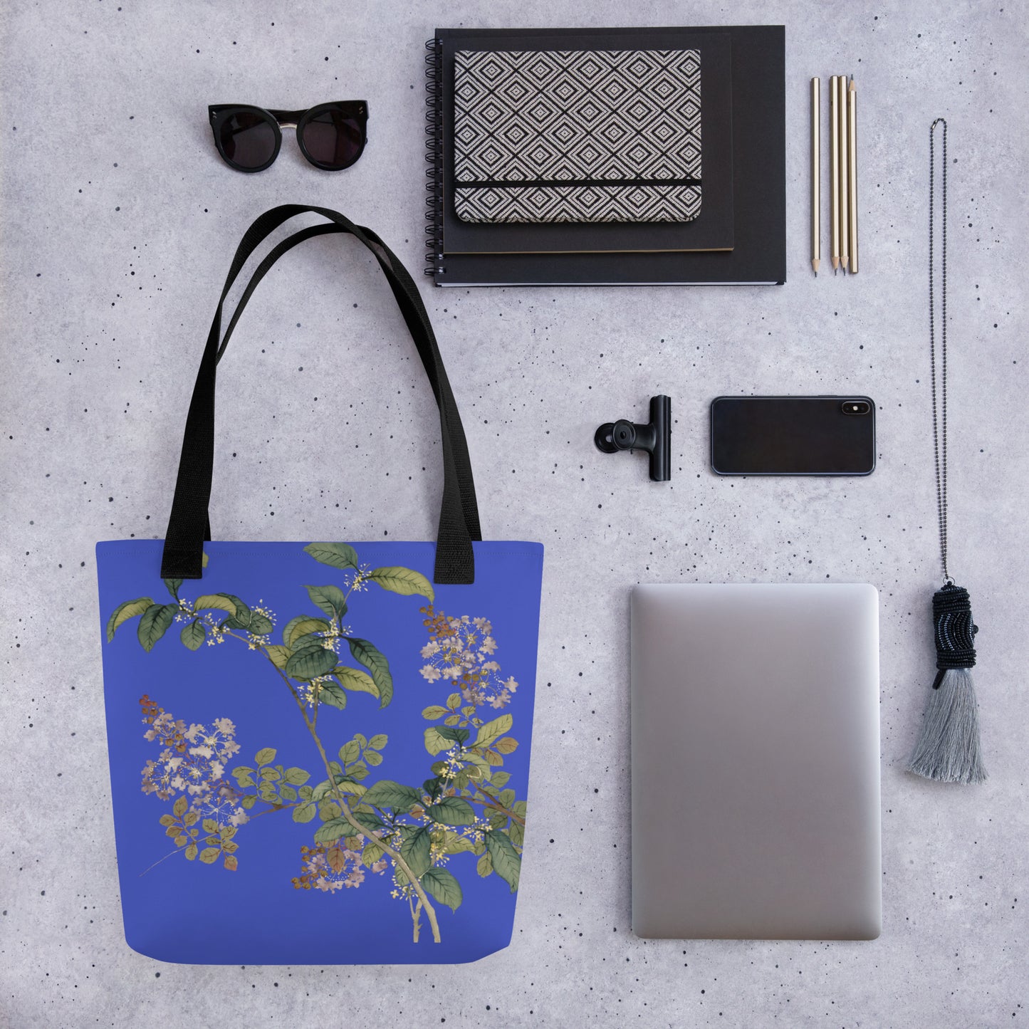 The Spirit of Flowers in Twelve Months｜Osmanthus and Crape Myrtle in Bloom｜Tote bag｜Royal blue