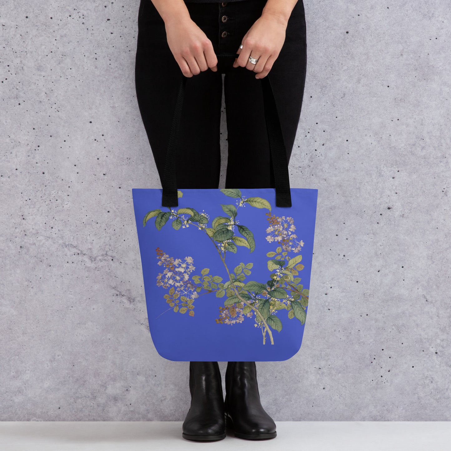 The Spirit of Flowers in Twelve Months｜Osmanthus and Crape Myrtle in Bloom｜Tote bag｜Royal blue