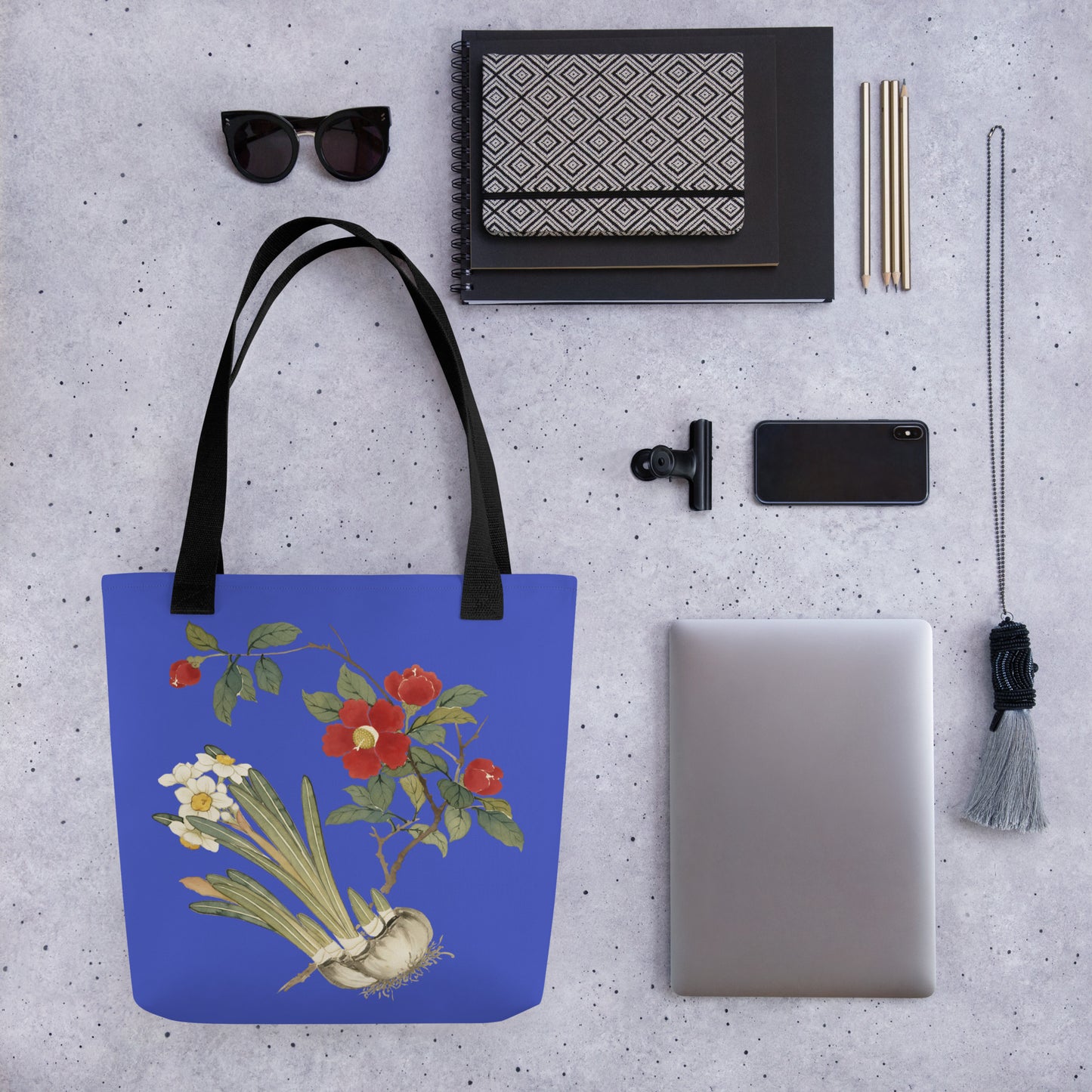 The Spirit of Flowers in Twelve Months｜Narcissus and Camelia in Bloom｜Tote bag｜Royal blue