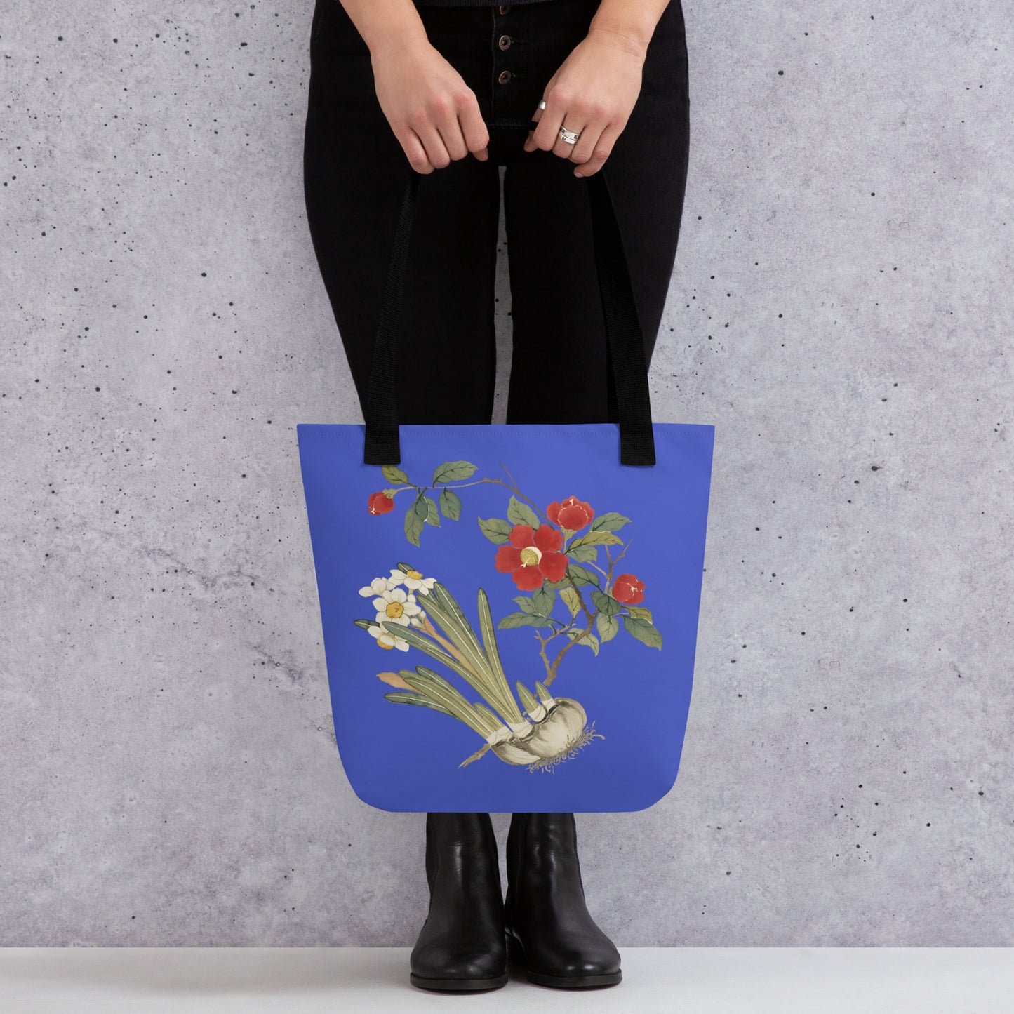 The Spirit of Flowers in Twelve Months｜Narcissus and Camelia in Bloom｜Tote bag｜Royal blue