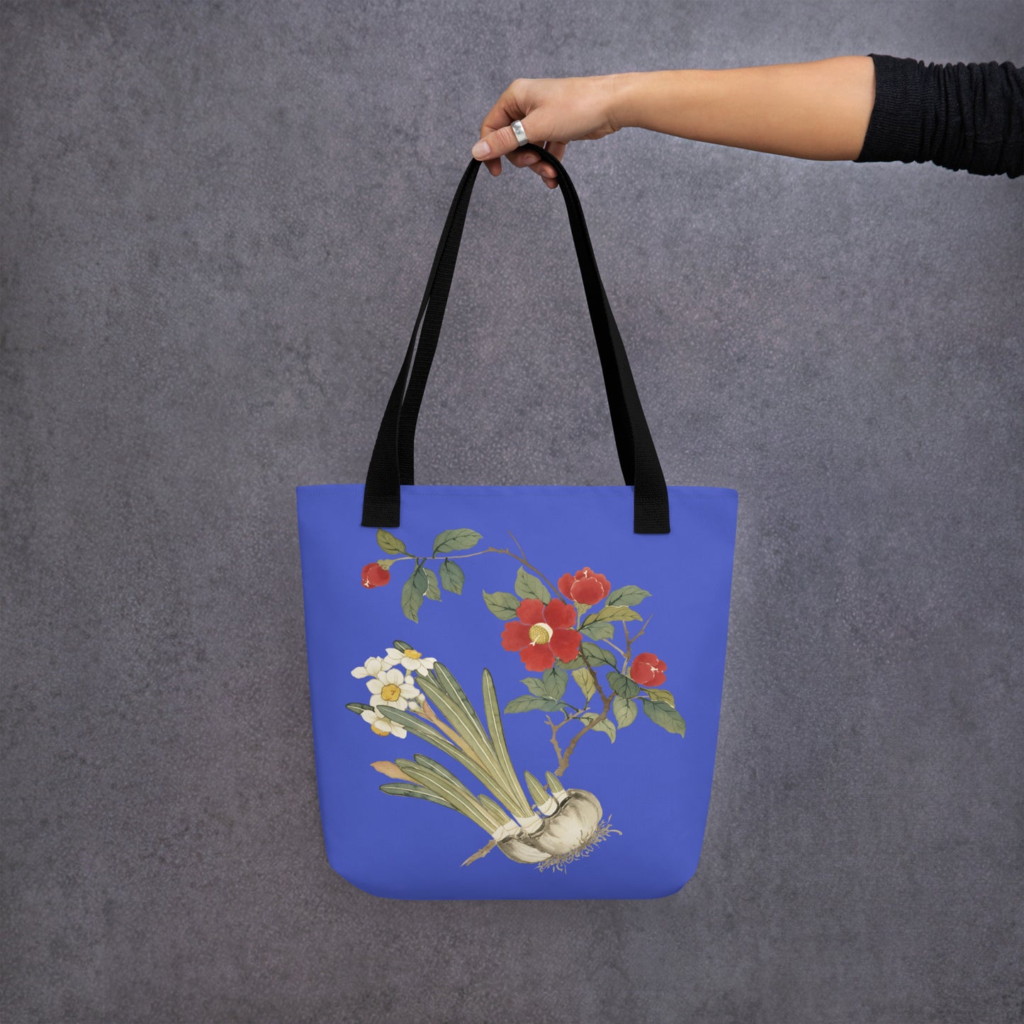 The Spirit of Flowers in Twelve Months｜Narcissus and Camelia in Bloom｜Tote bag｜Royal blue