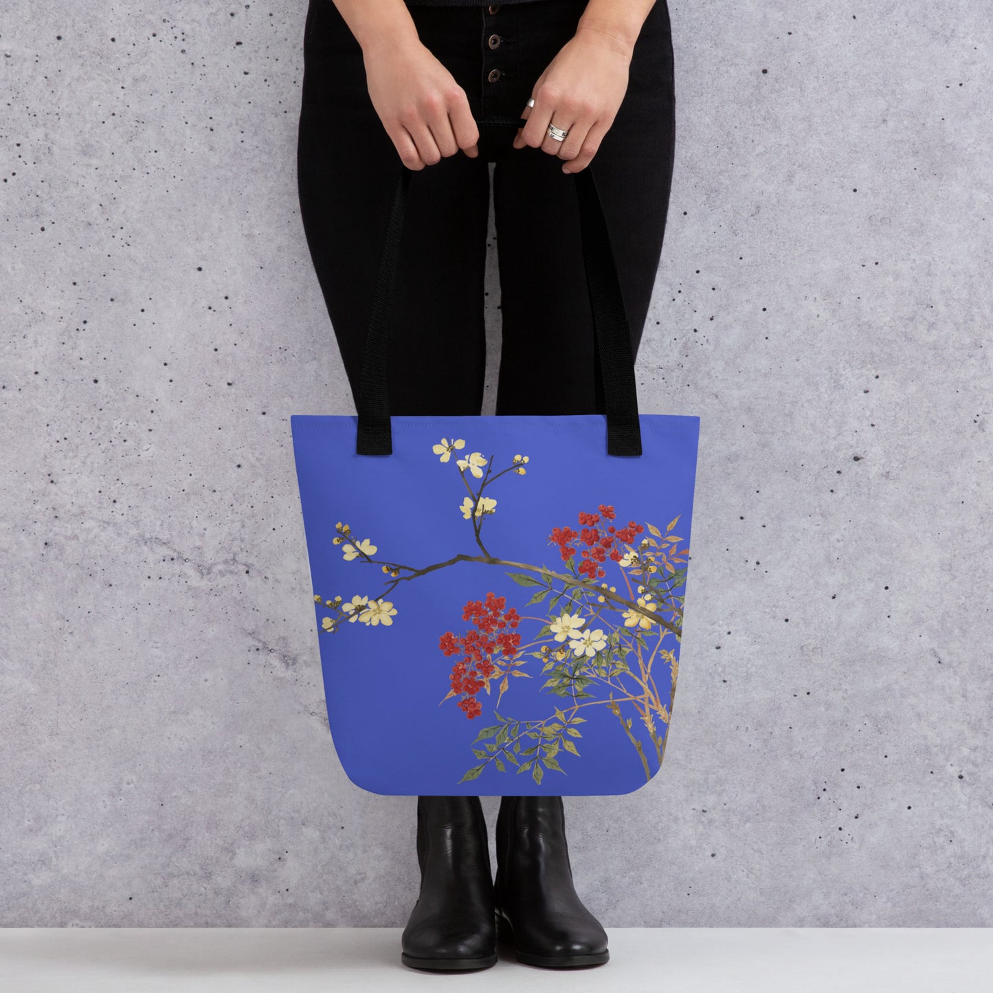 The Spirit of Flowers in Twelve Months｜Blooming Wintersweet and Heavenly Bamboo｜Tote bag｜Royal blue