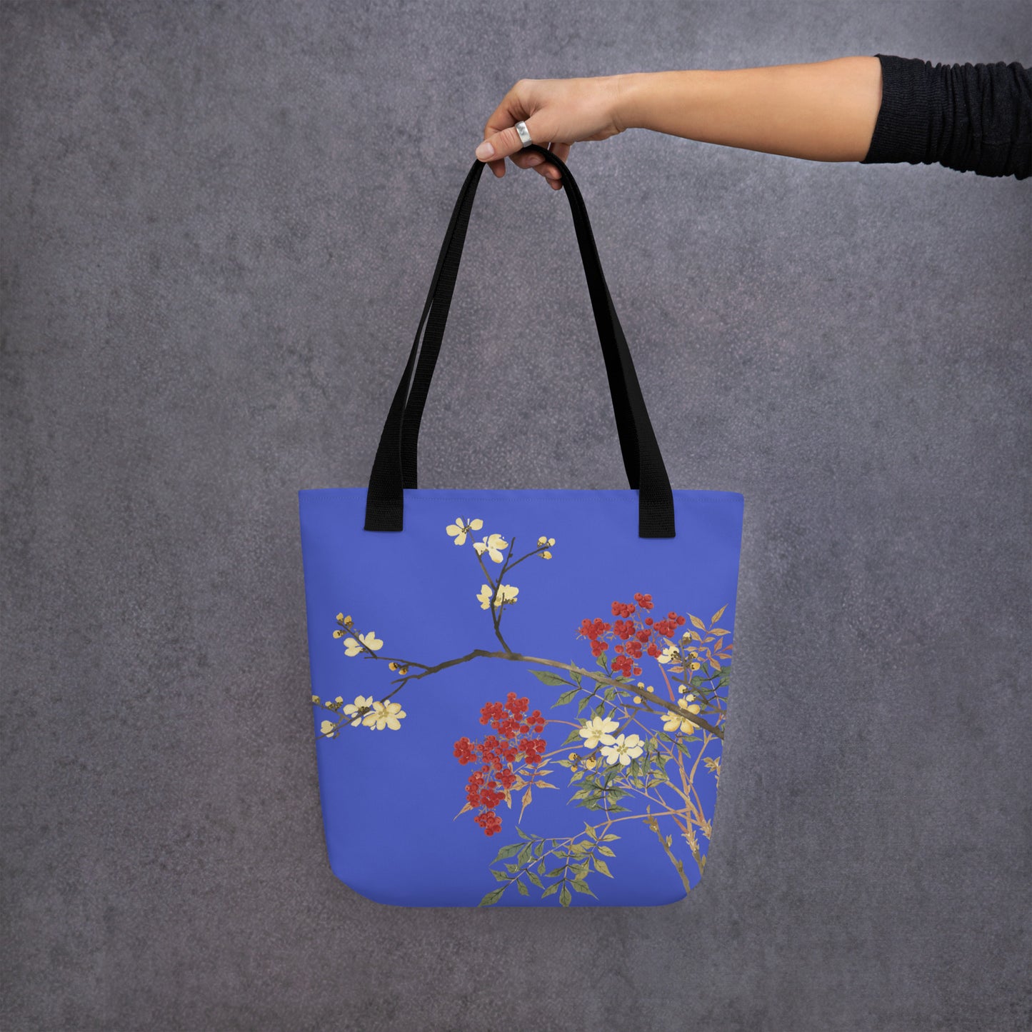 The Spirit of Flowers in Twelve Months｜Blooming Wintersweet and Heavenly Bamboo｜Tote bag｜Royal blue