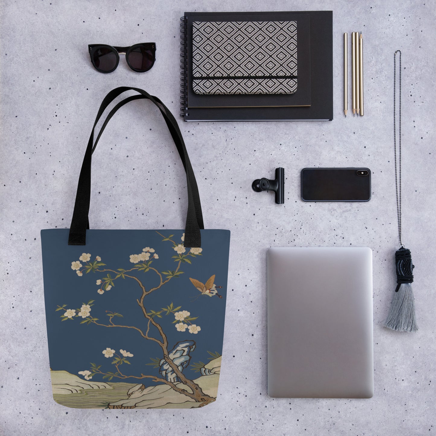 Kesi Flower Album｜Plum Blossoms and Butterfly｜Tote bag｜Dark blue