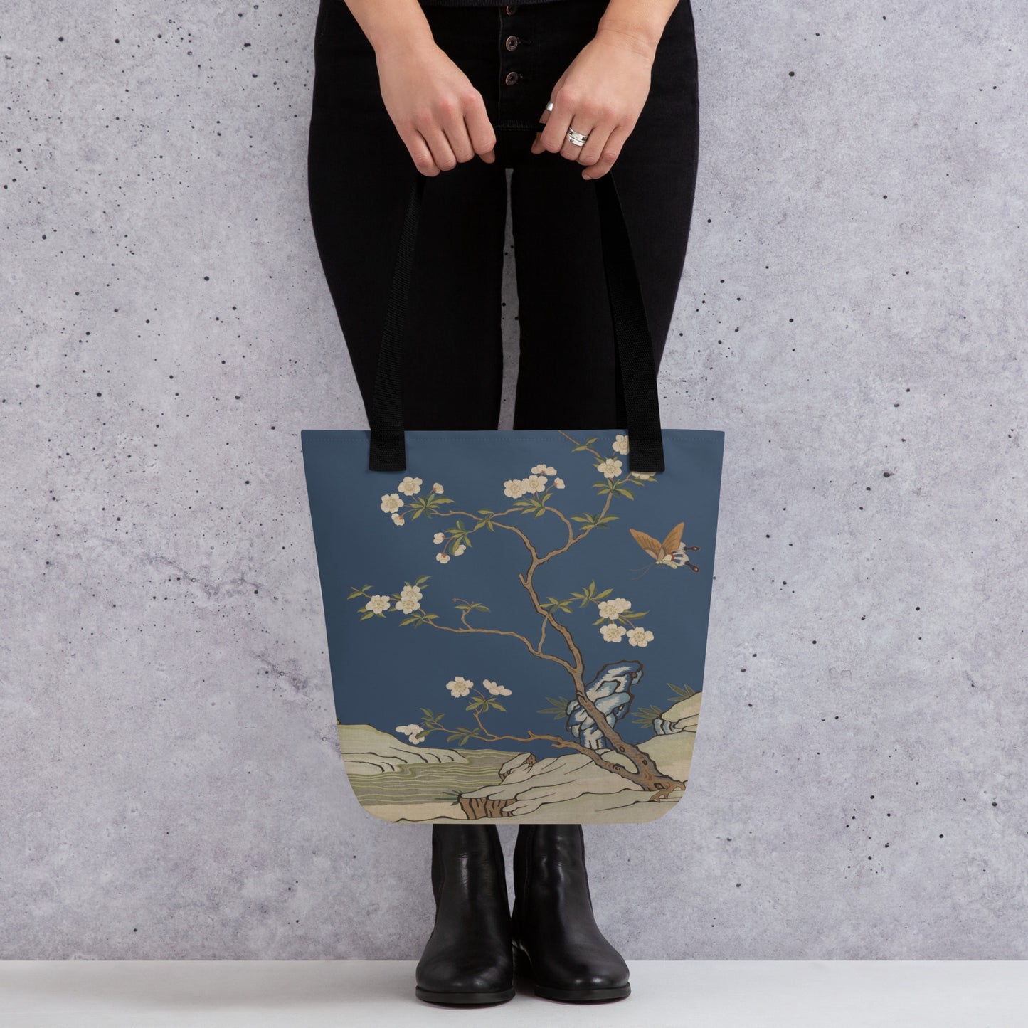 Kesi Flower Album｜Plum Blossoms and Butterfly｜Tote bag｜Dark blue