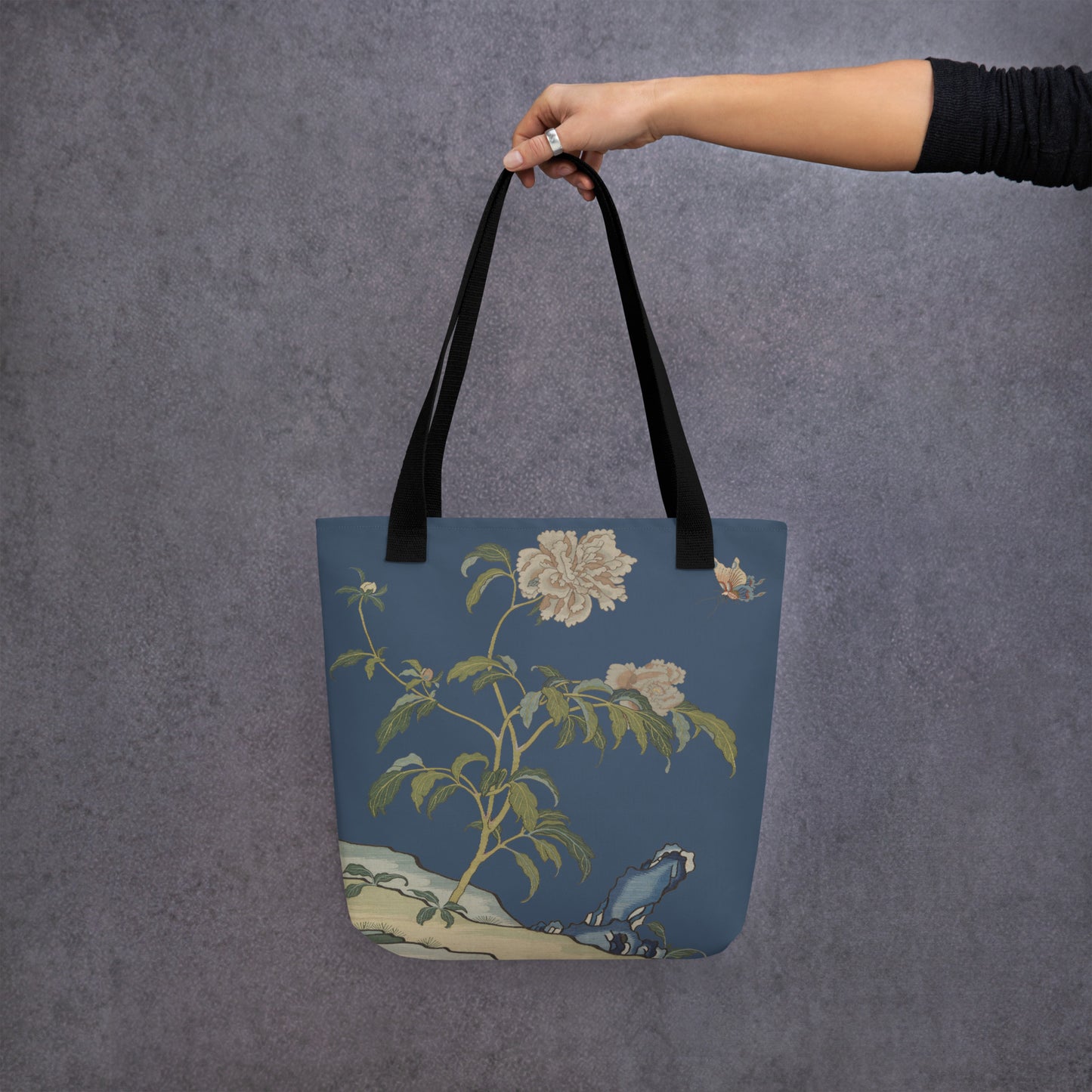 Kesi Flower Album｜Peonies and Butterfly｜Tote bag｜Dark blue