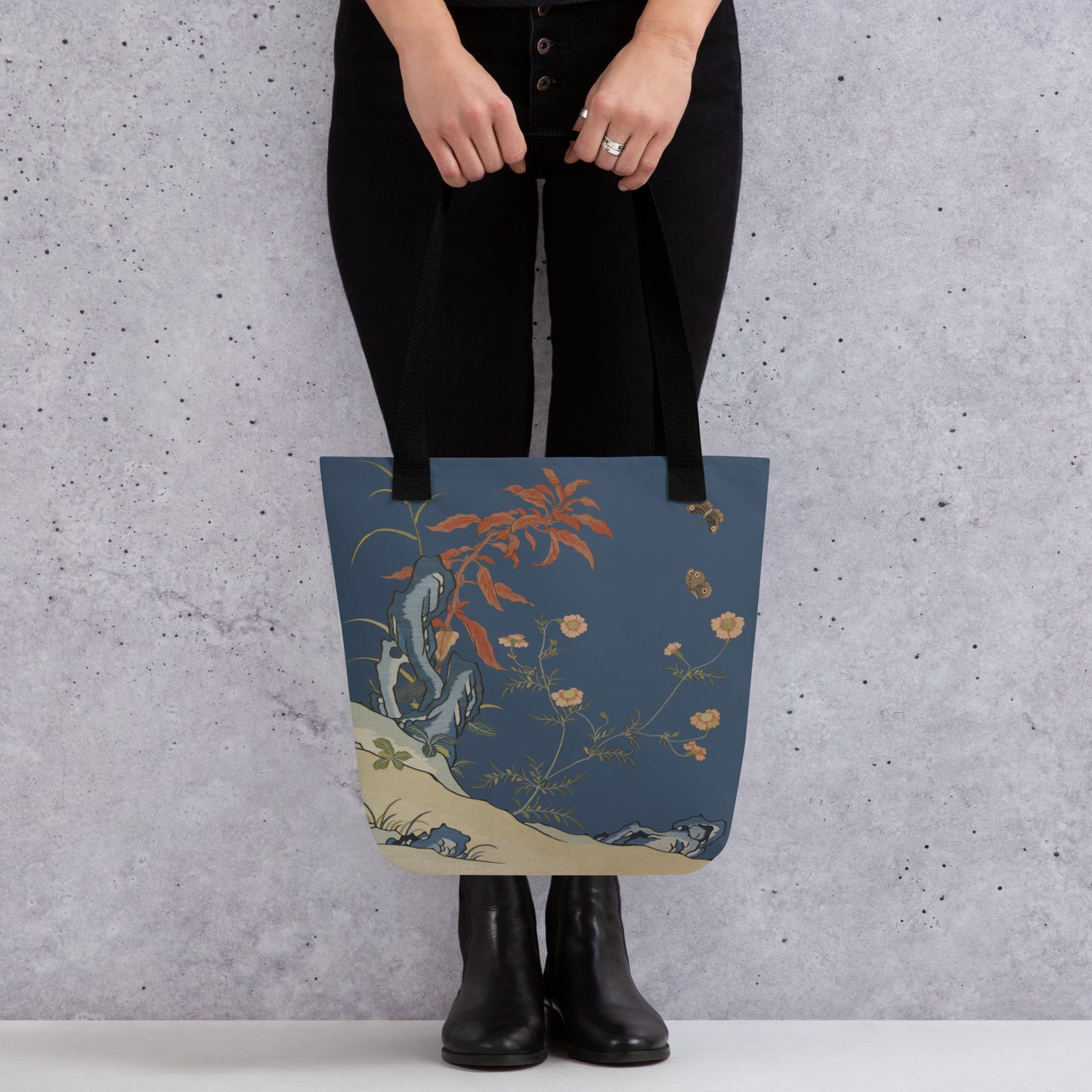 Kesi Flower Album｜Butterflies and Flowers｜Tote bag｜Dark blue