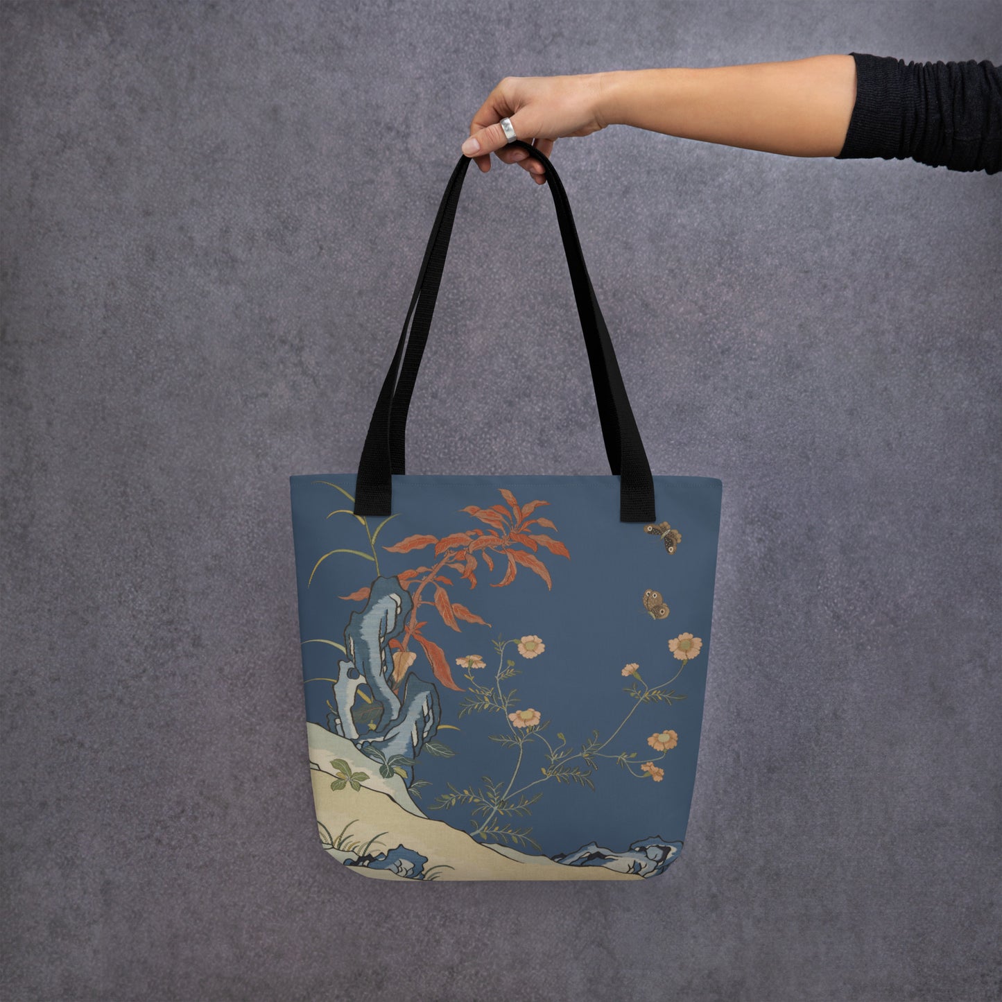 Kesi Flower Album｜Butterflies and Flowers｜Tote bag｜Dark blue