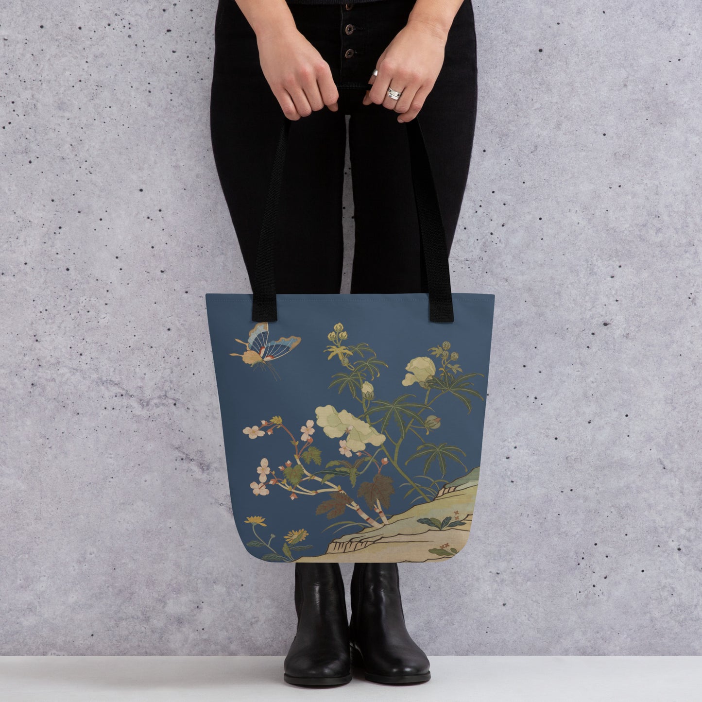 Kesi Flower Album｜Hibiscus and Begonia Blossoms｜Tote bag｜Dark blue