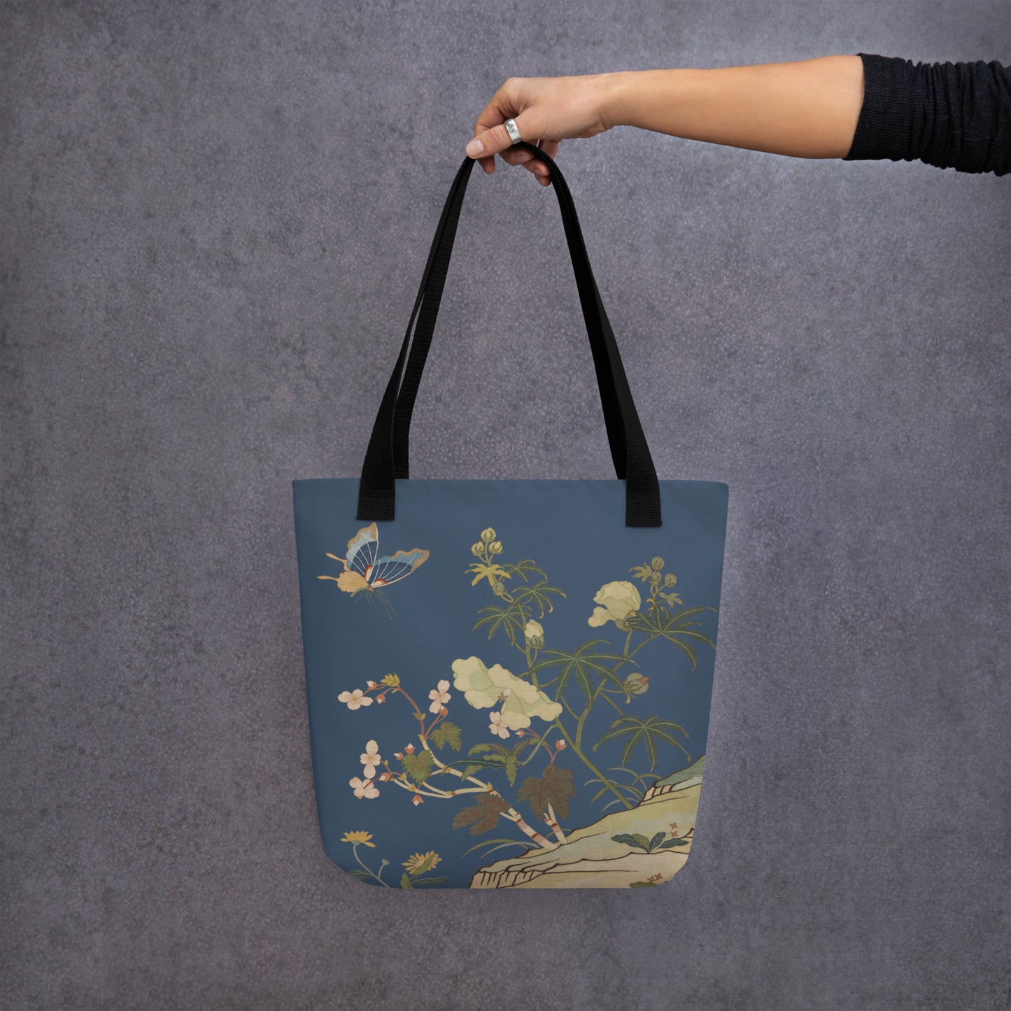 Kesi Flower Album｜Hibiscus and Begonia Blossoms｜Tote bag｜Dark blue