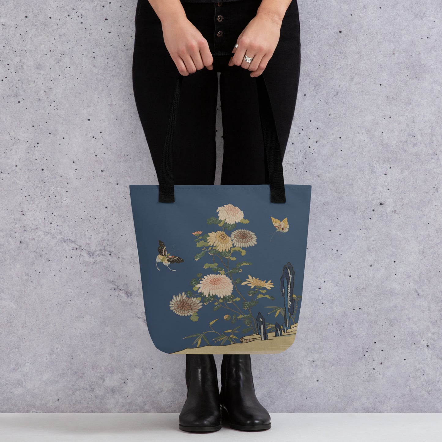 Kesi Flower Album｜Chrysanthemums and Butterflies｜Tote bag｜Dark blue