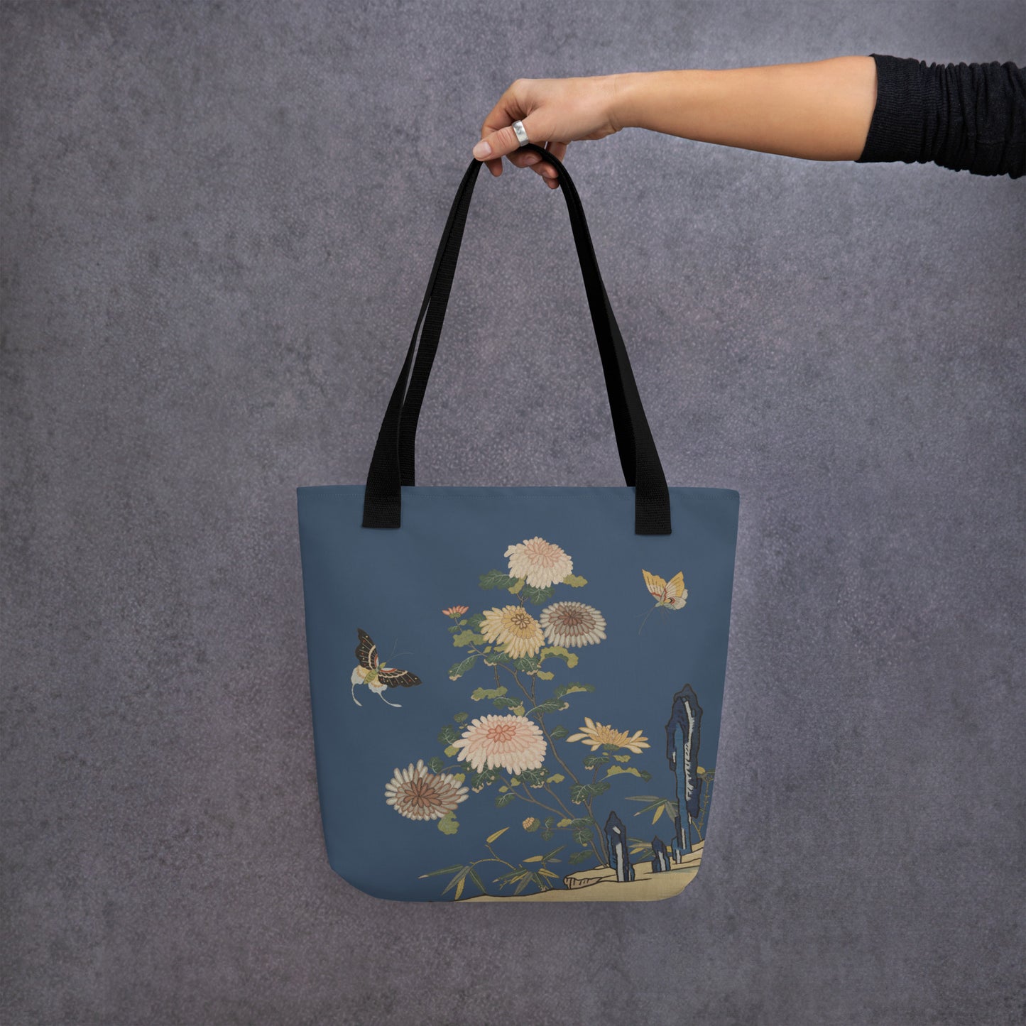 Kesi Flower Album｜Chrysanthemums and Butterflies｜Tote bag｜Dark blue