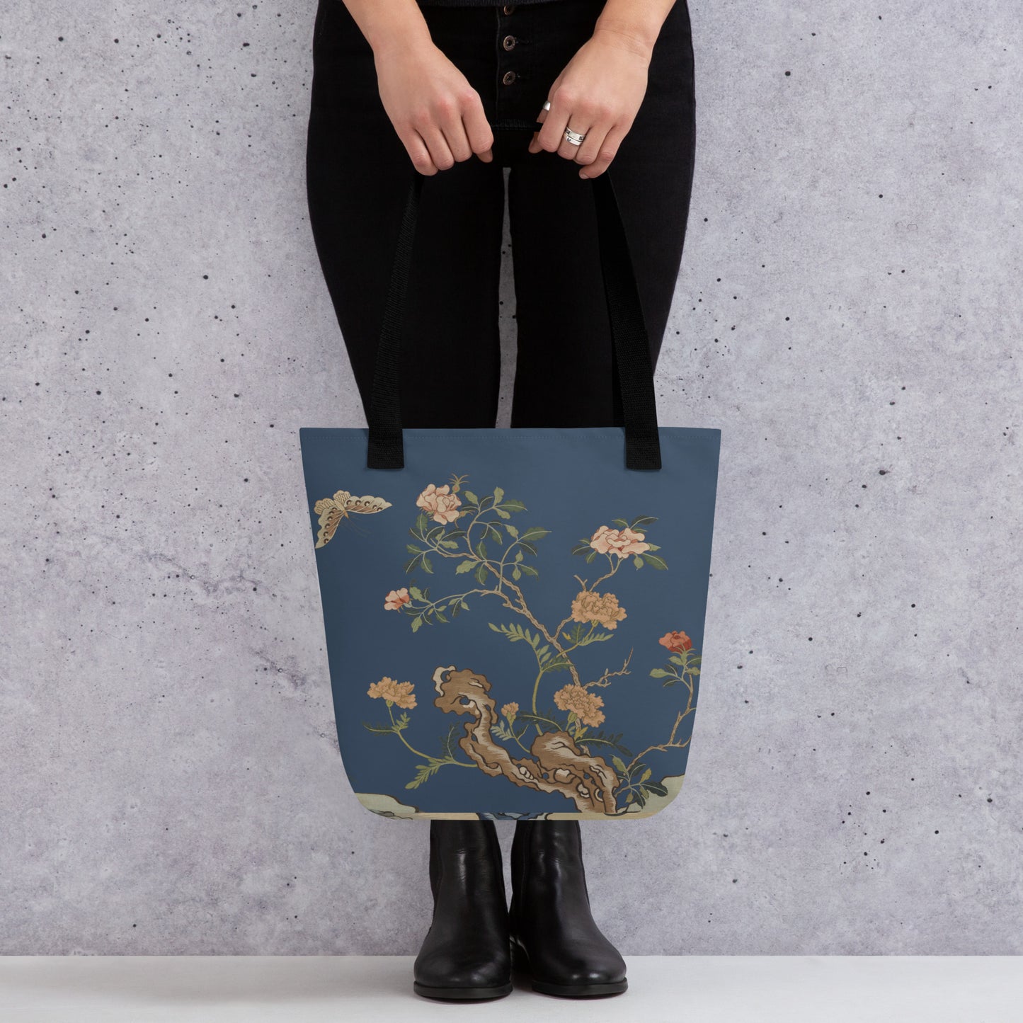 Kesi Flower Album｜Camellia and Butterfly｜Tote bag｜Dark blue