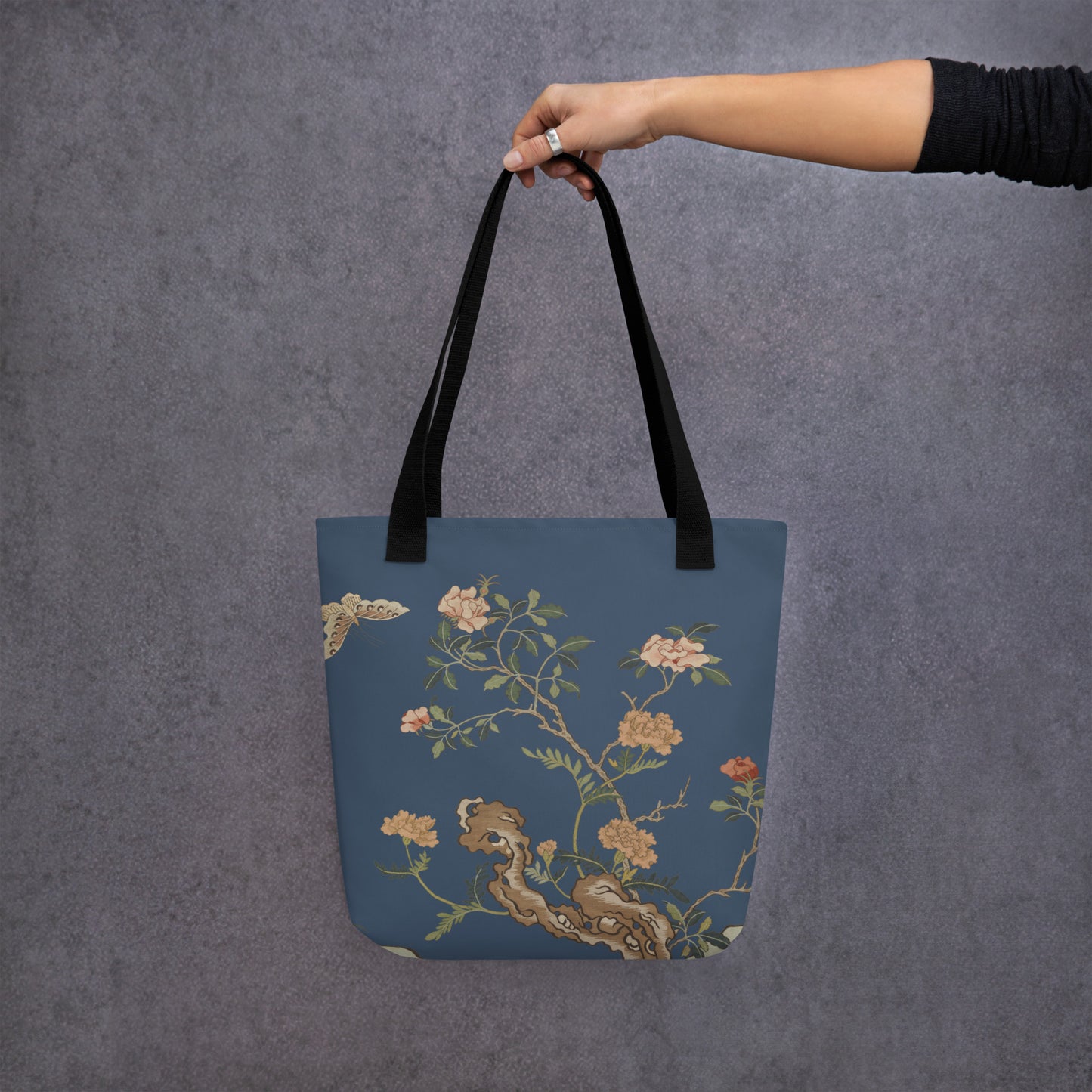 Kesi Flower Album｜Camellia and Butterfly｜Tote bag｜Dark blue