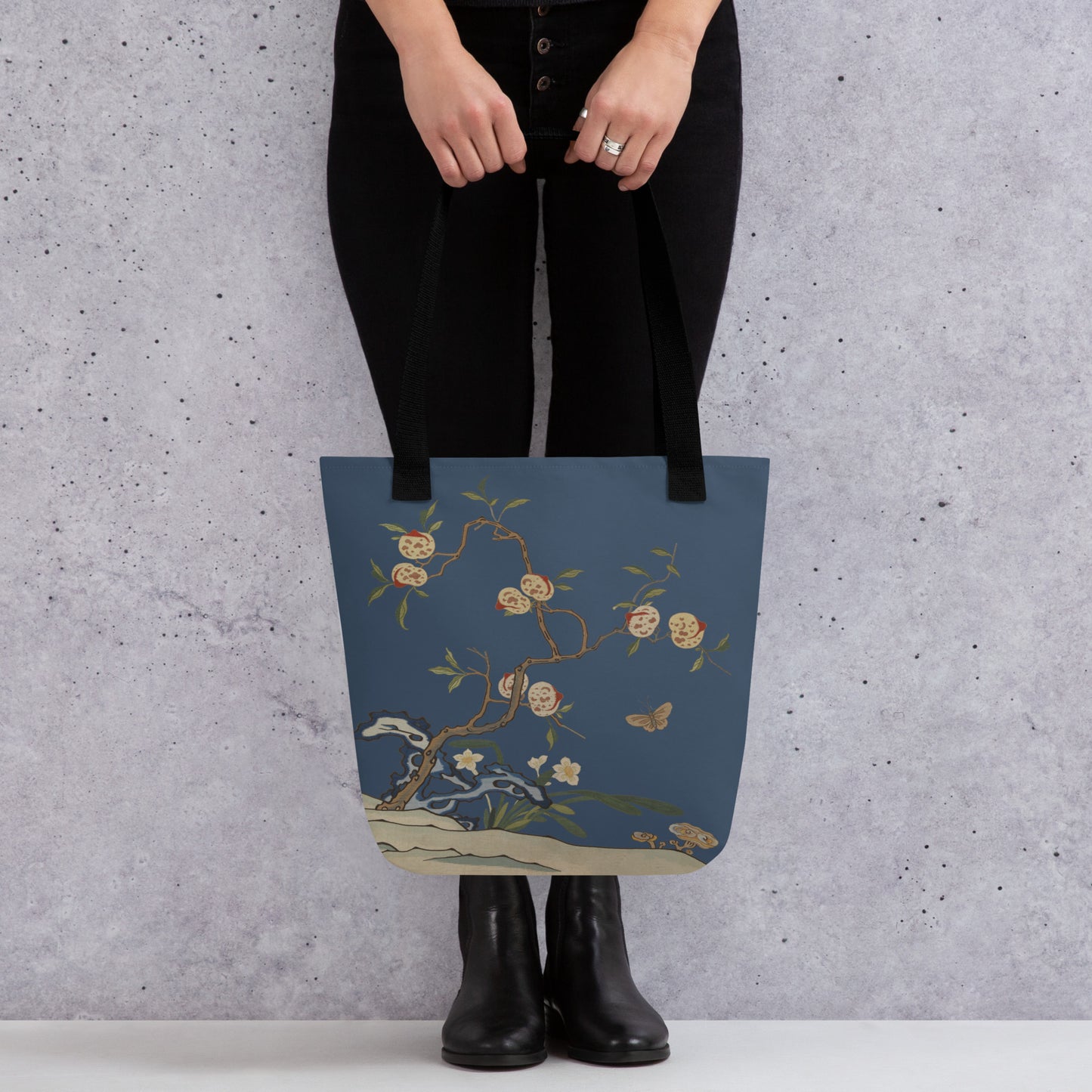 Kesi Flower Album｜Narcissus and Peaches｜Tote bag｜Dark blue