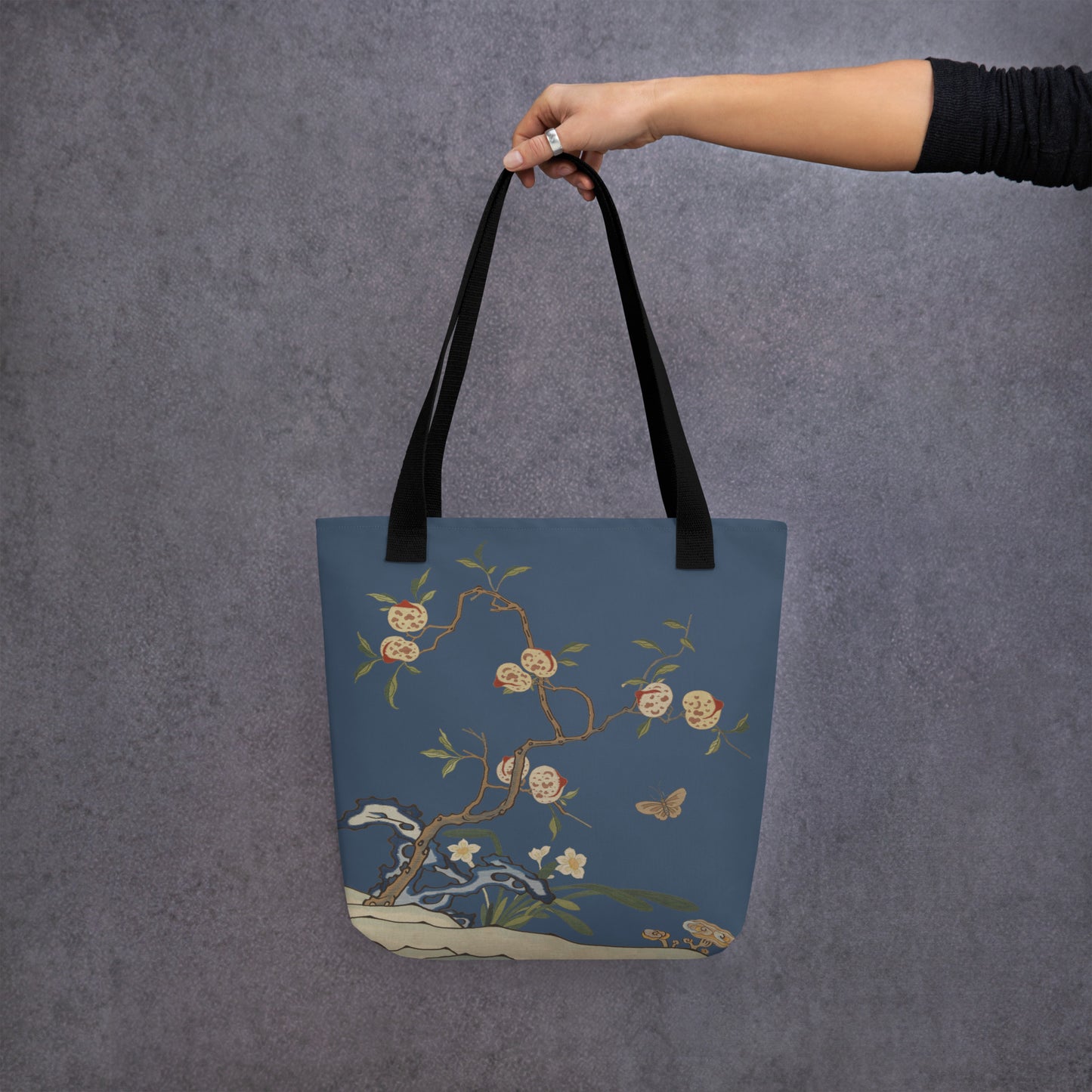 Kesi Flower Album｜Narcissus and Peaches｜Tote bag｜Dark blue