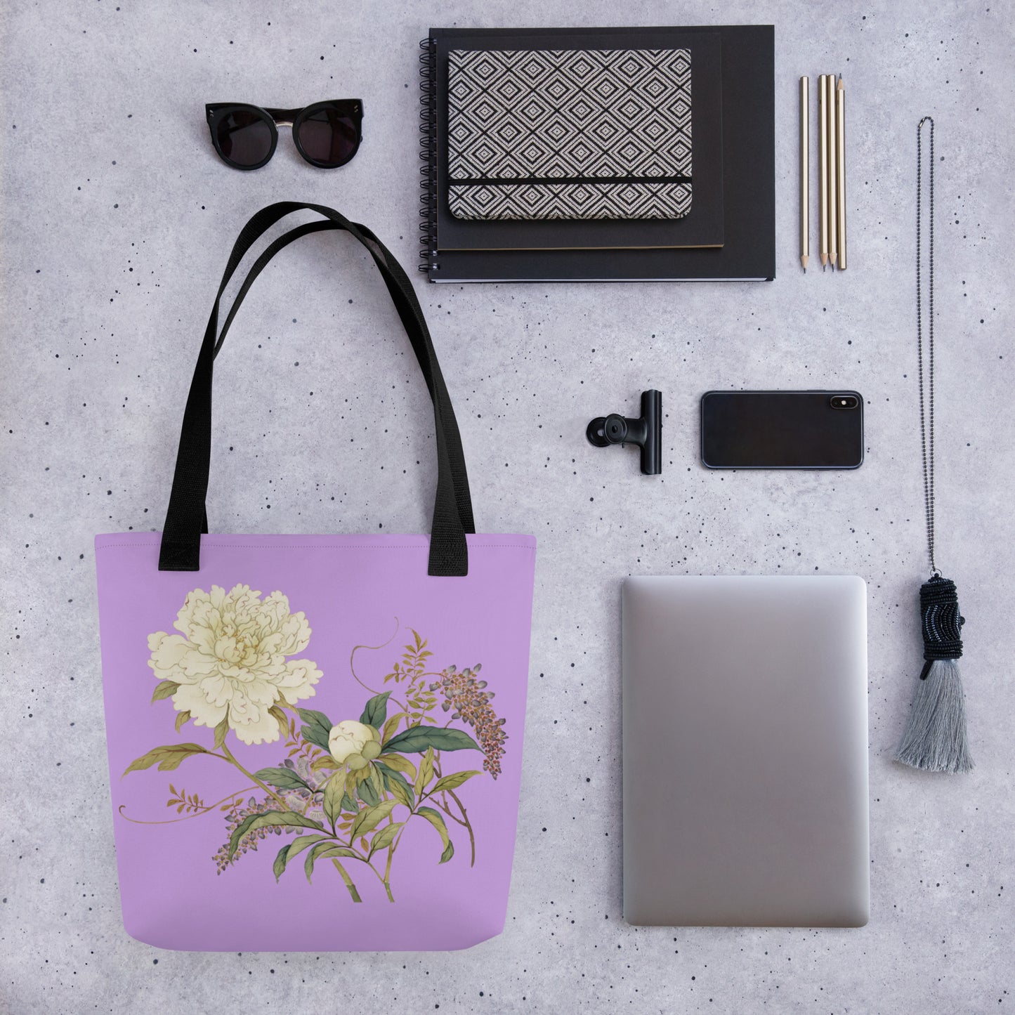 The Spirit of Flowers in Twelve Months｜Chinese Peony and Wisteria in Bloom｜Tote bag｜Lilac