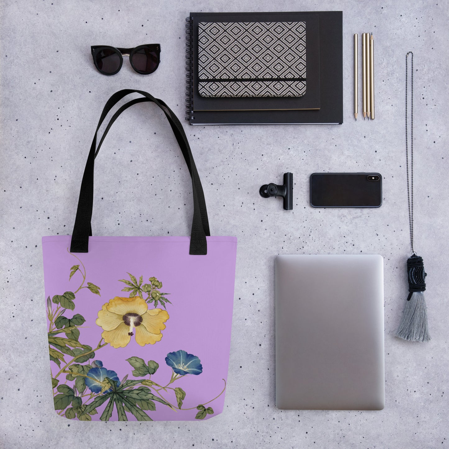 The Spirit of Flowers in Twelve Months｜Okra and White-edged Morning Glory in Bloom｜Tote bag｜Lilac