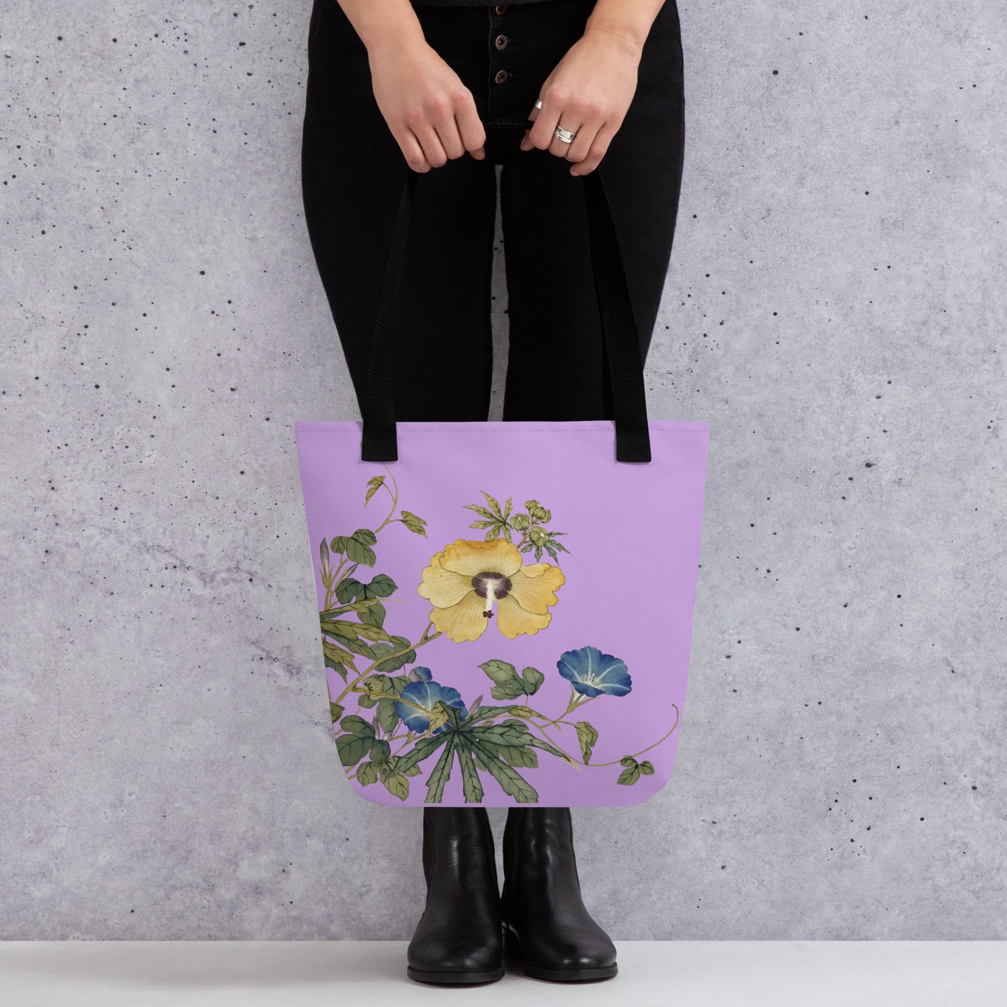 The Spirit of Flowers in Twelve Months｜Okra and White-edged Morning Glory in Bloom｜Tote bag｜Lilac