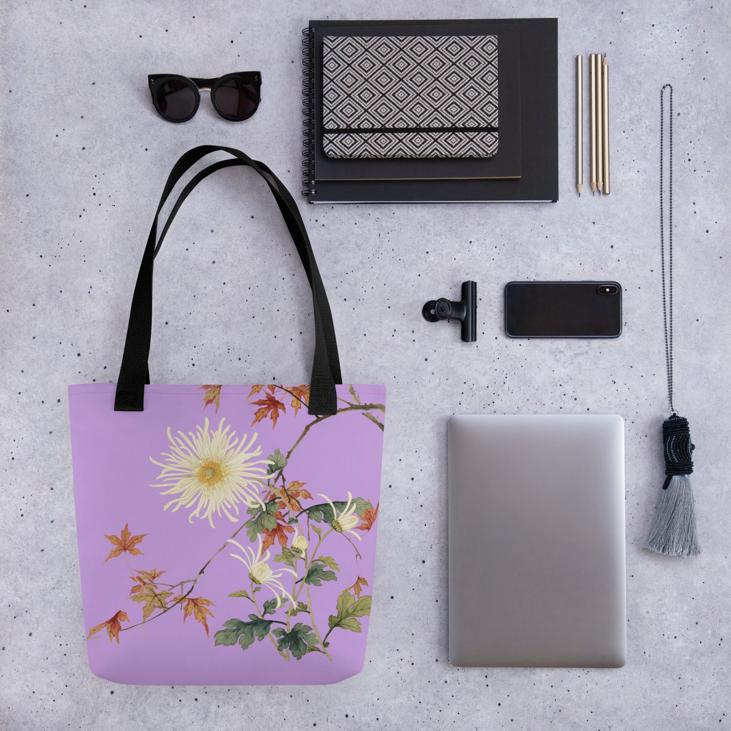 The Spirit of Flowers in Twelve Months｜Blooming Chrysanthemum and Maple Leaves｜Tote bag｜Lilac