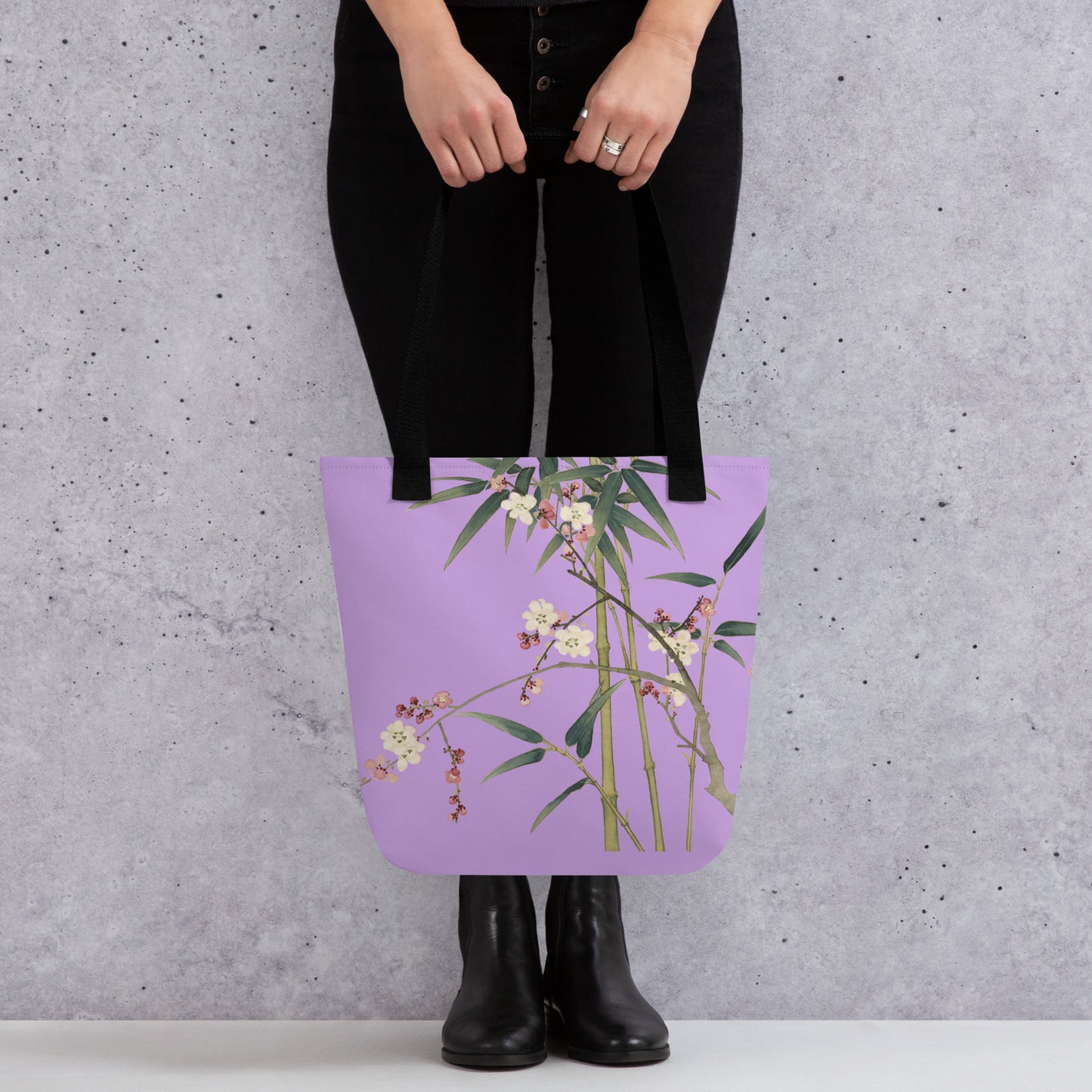 The Spirit of Flowers in Twelve Months｜Crimson Plum Blossom and Lush Green Bamboo｜Tote bag｜Lilac