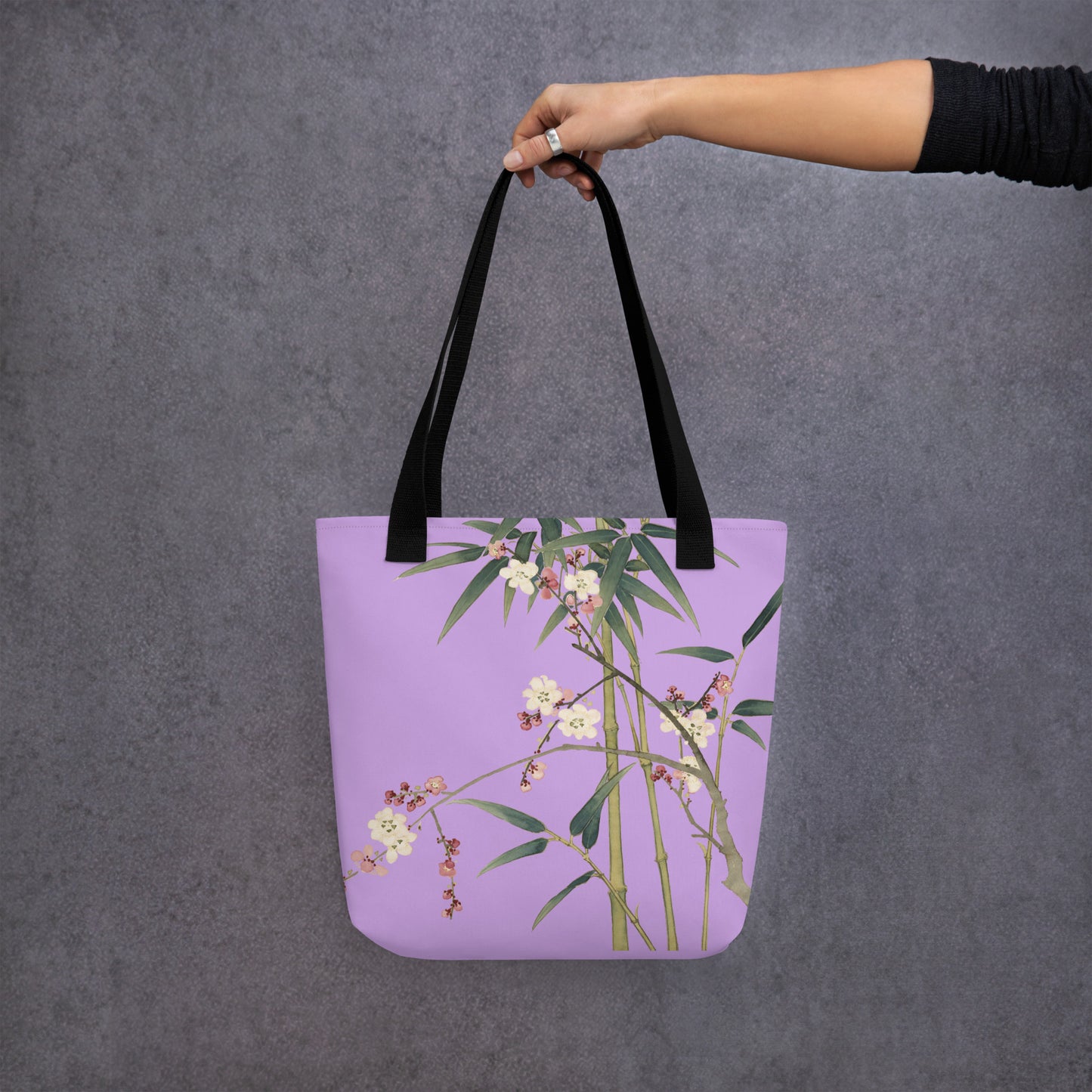 The Spirit of Flowers in Twelve Months｜Crimson Plum Blossom and Lush Green Bamboo｜Tote bag｜Lilac