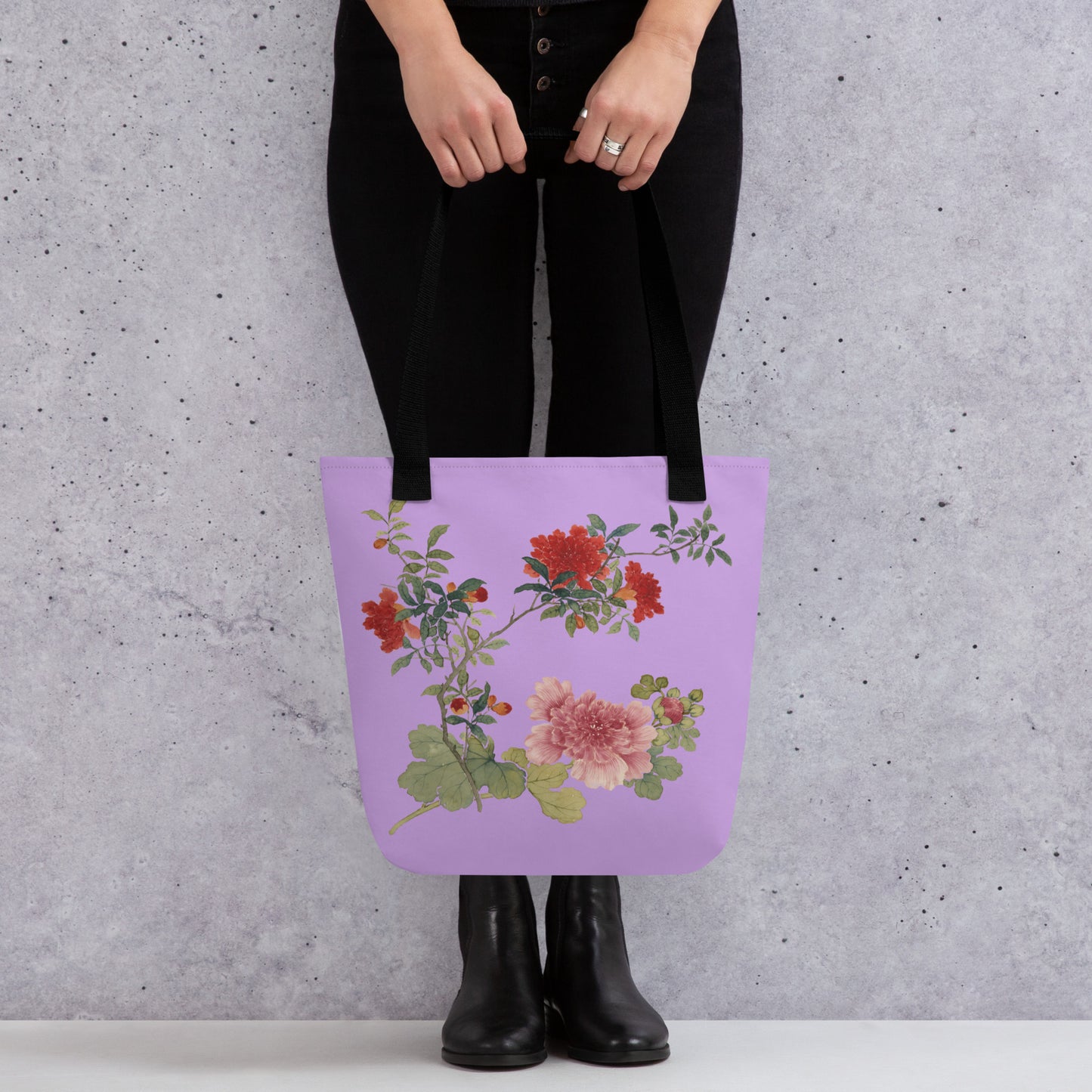 The Spirit of Flowers in Twelve Months｜Hollyhock and Pomegranate in Bloom｜Tote bag｜Lilac