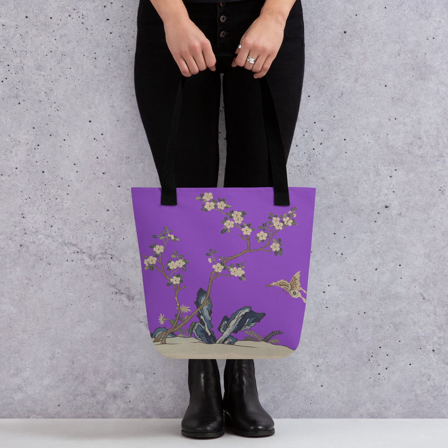 Kesi Flower Album｜White Plum Blossoms and Butterfly｜Tote bag｜Purple