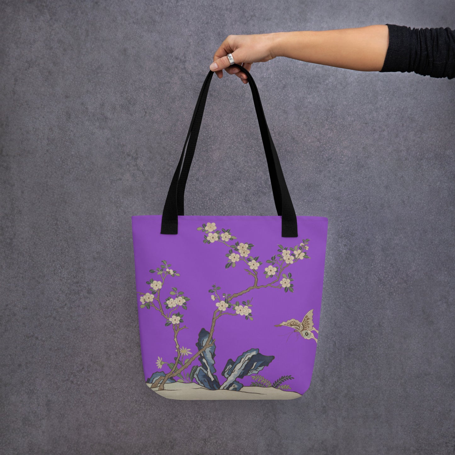 Kesi Flower Album｜White Plum Blossoms and Butterfly｜Tote bag｜Purple