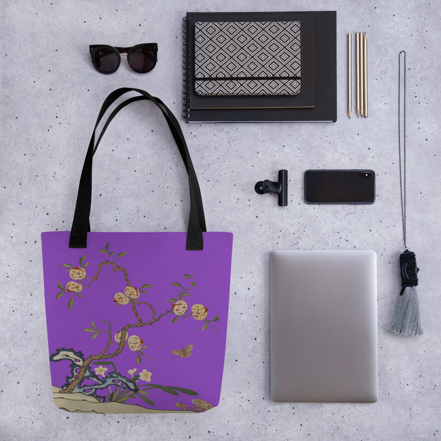 Kesi Flower Album｜Narcissus and Peaches｜Tote bag｜Purple