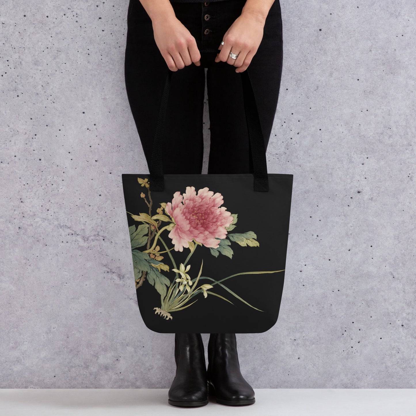 The Spirit of Flowers in Twelve Months｜Orchid and Tree Peony in Bloom｜Tote bag｜Black