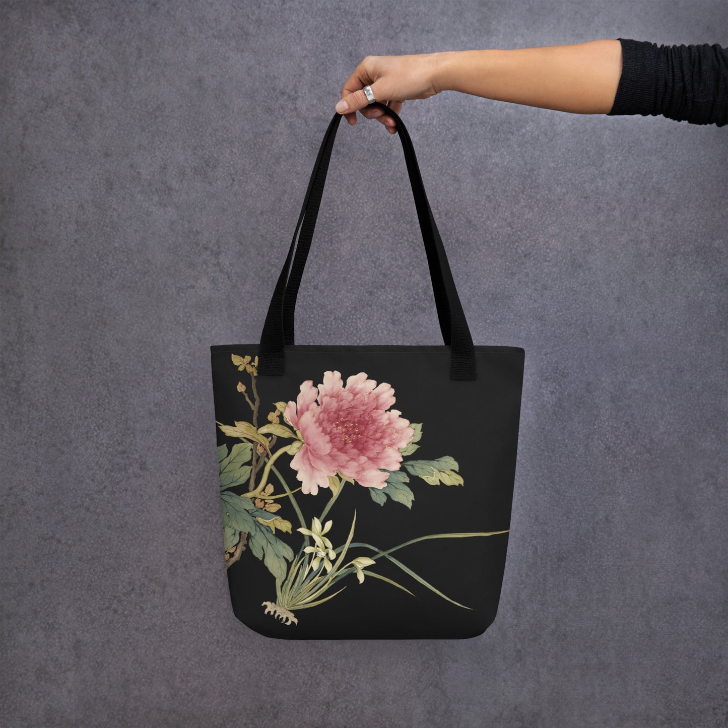 The Spirit of Flowers in Twelve Months｜Orchid and Tree Peony in Bloom｜Tote bag｜Black