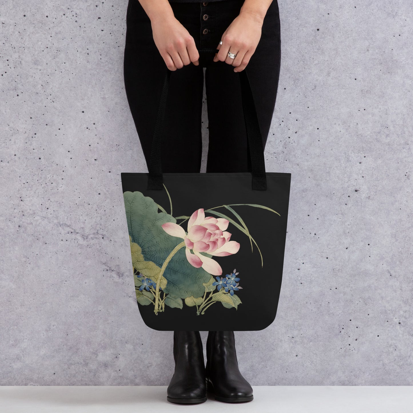 The Spirit of Flowers in Twelve Months｜Lotus in Bloom｜Tote bag｜Black