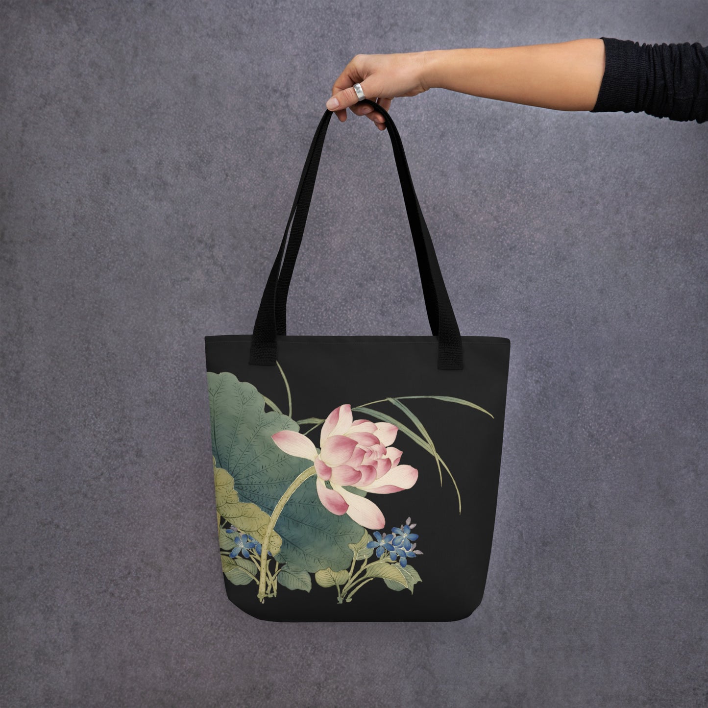 The Spirit of Flowers in Twelve Months｜Lotus in Bloom｜Tote bag｜Black