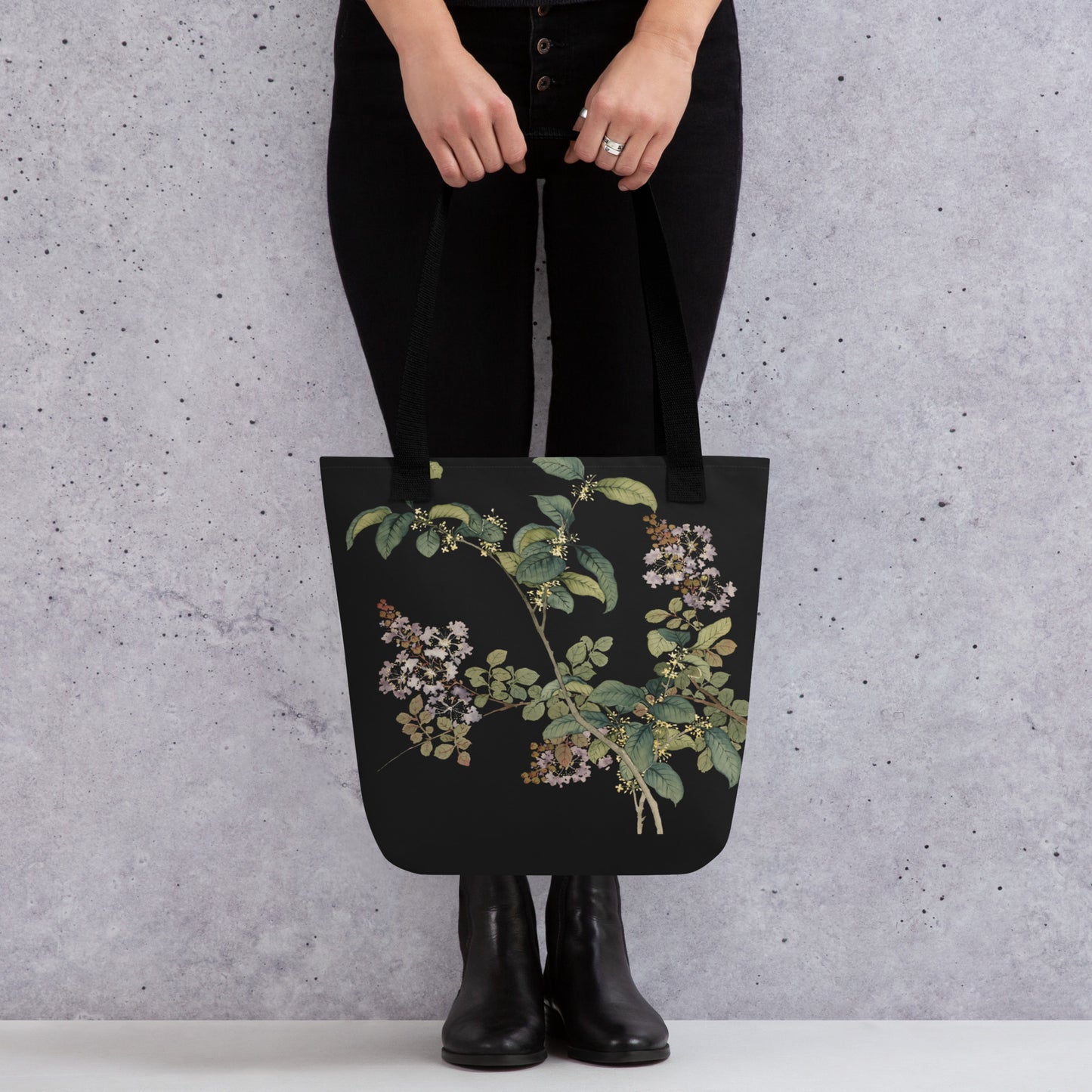 The Spirit of Flowers in Twelve Months｜Osmanthus and Crape Myrtle in Bloom｜Tote bag｜Black