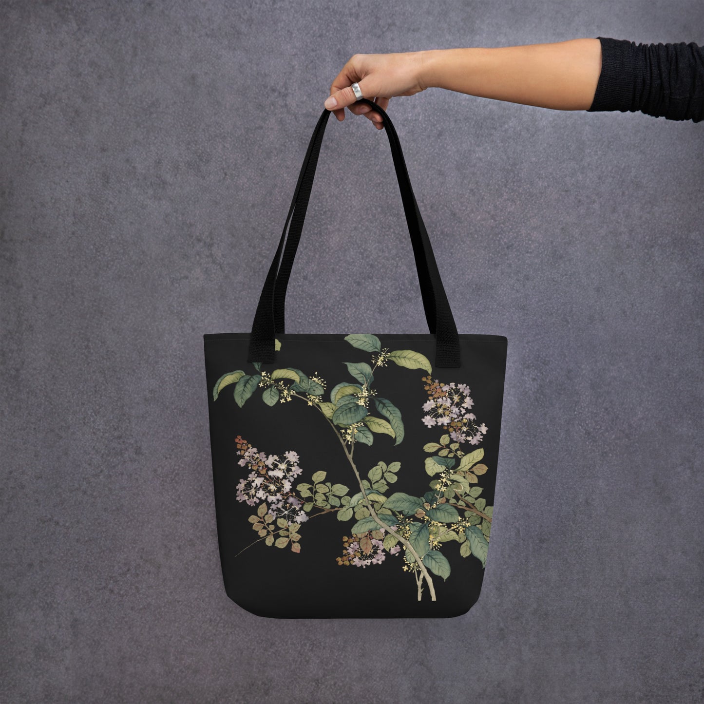 The Spirit of Flowers in Twelve Months｜Osmanthus and Crape Myrtle in Bloom｜Tote bag｜Black