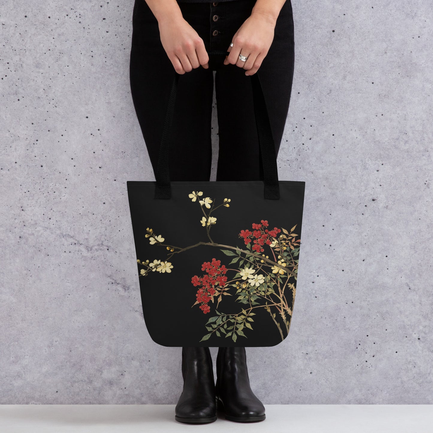 The Spirit of Flowers in Twelve Months｜Blooming Wintersweet and Heavenly Bamboo｜Tote bag｜Black