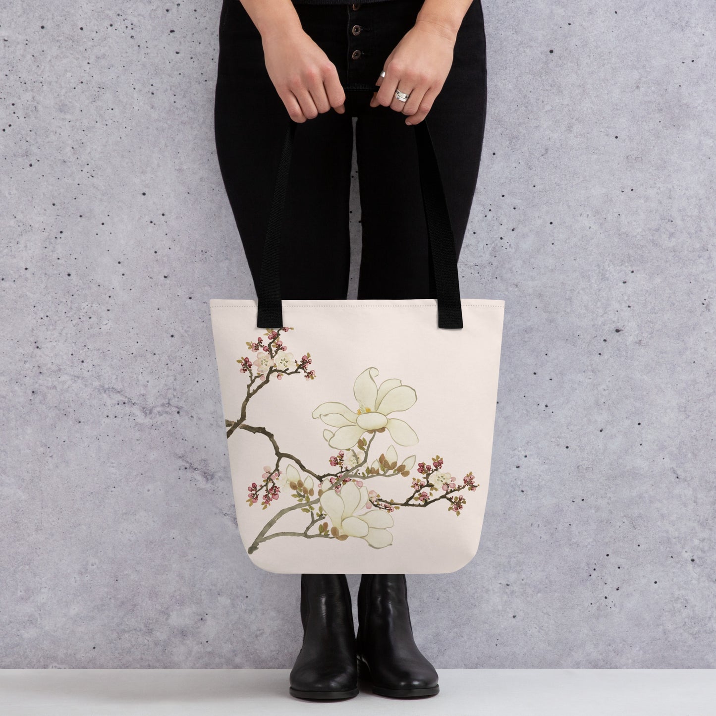 The Spirit of Flowers in Twelve Months｜Apricot and Lily Magnolia in Blossom｜Tote bag｜Fish belly white