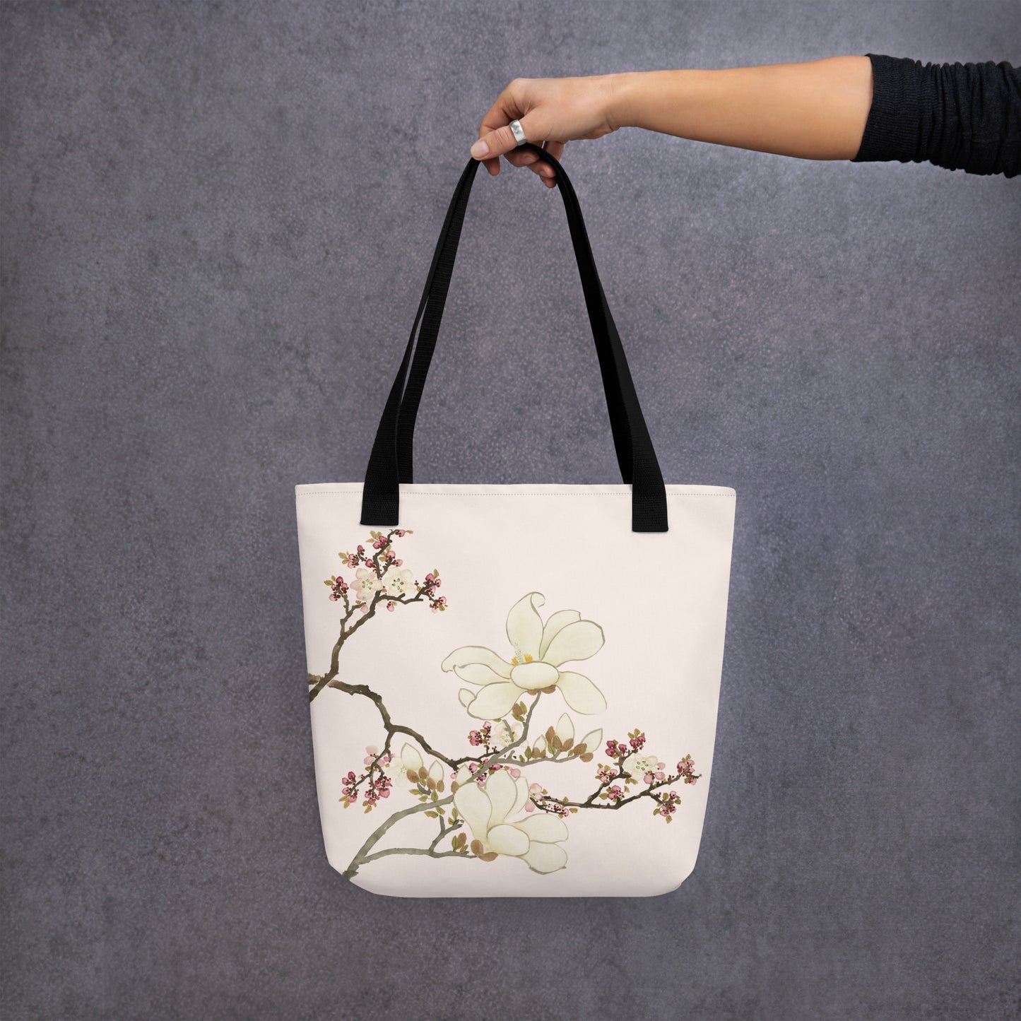 The Spirit of Flowers in Twelve Months｜Apricot and Lily Magnolia in Blossom｜Tote bag｜Fish belly white