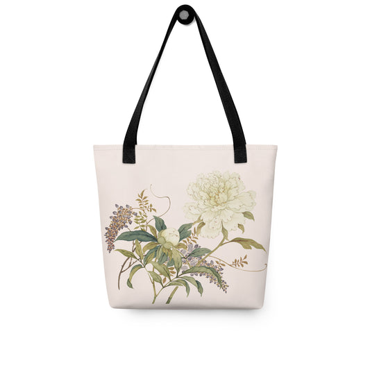 The Spirit of Flowers in Twelve Months｜Chinese Peony and Wisteria in Bloom｜Tote bag｜Fish belly white