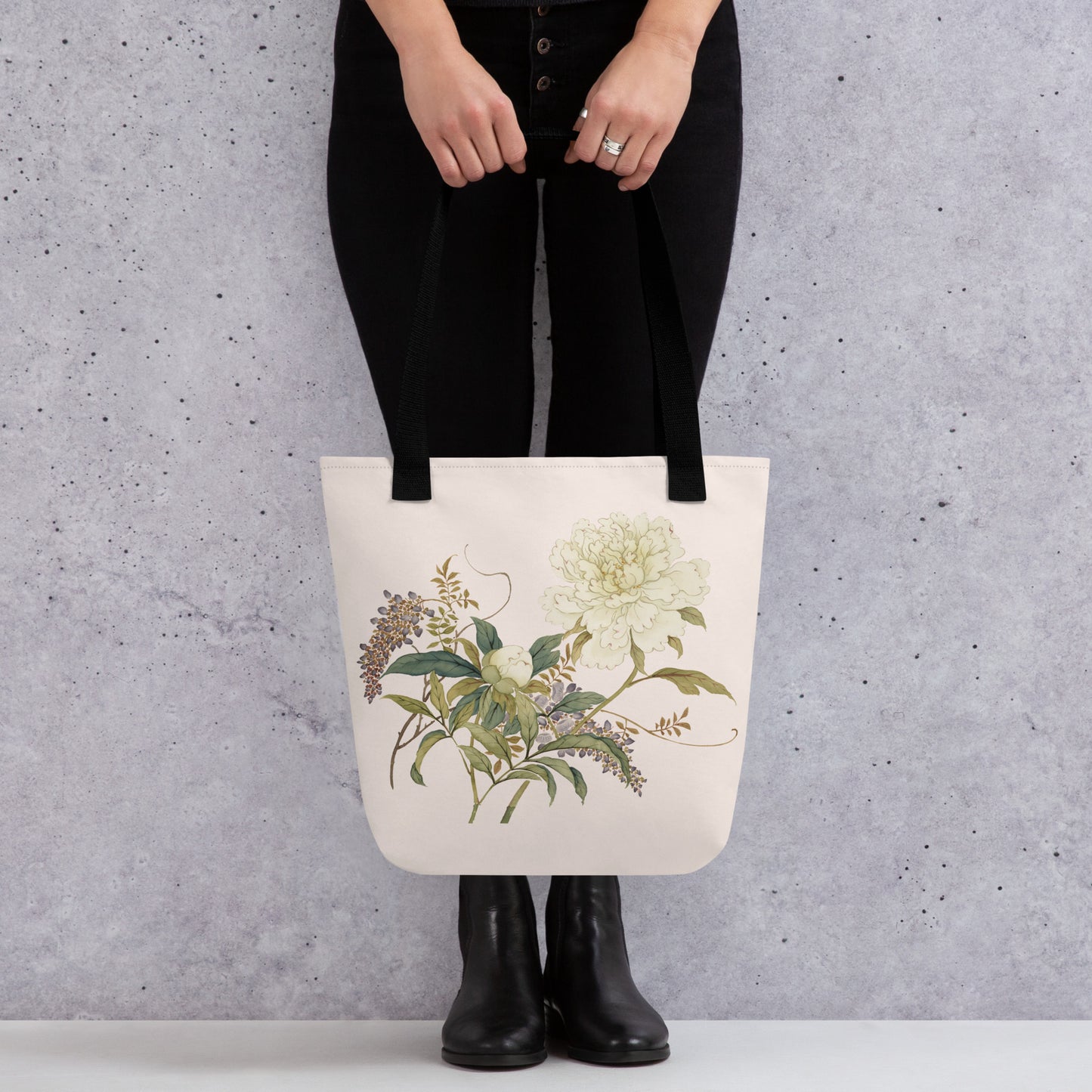 The Spirit of Flowers in Twelve Months｜Chinese Peony and Wisteria in Bloom｜Tote bag｜Fish belly white