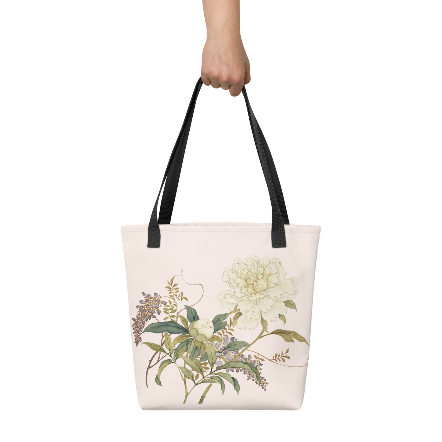 The Spirit of Flowers in Twelve Months｜Chinese Peony and Wisteria in Bloom｜Tote bag｜Fish belly white