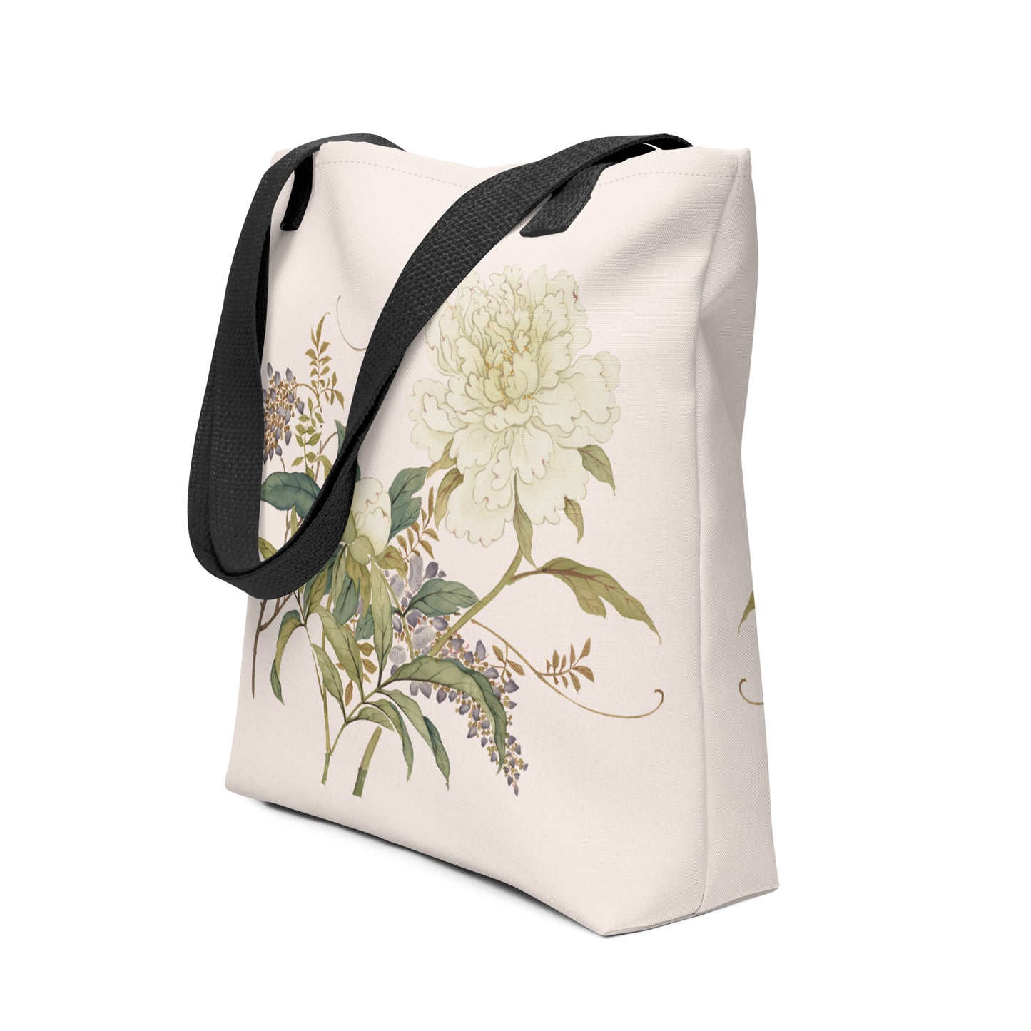 The Spirit of Flowers in Twelve Months｜Chinese Peony and Wisteria in Bloom｜Tote bag｜Fish belly white