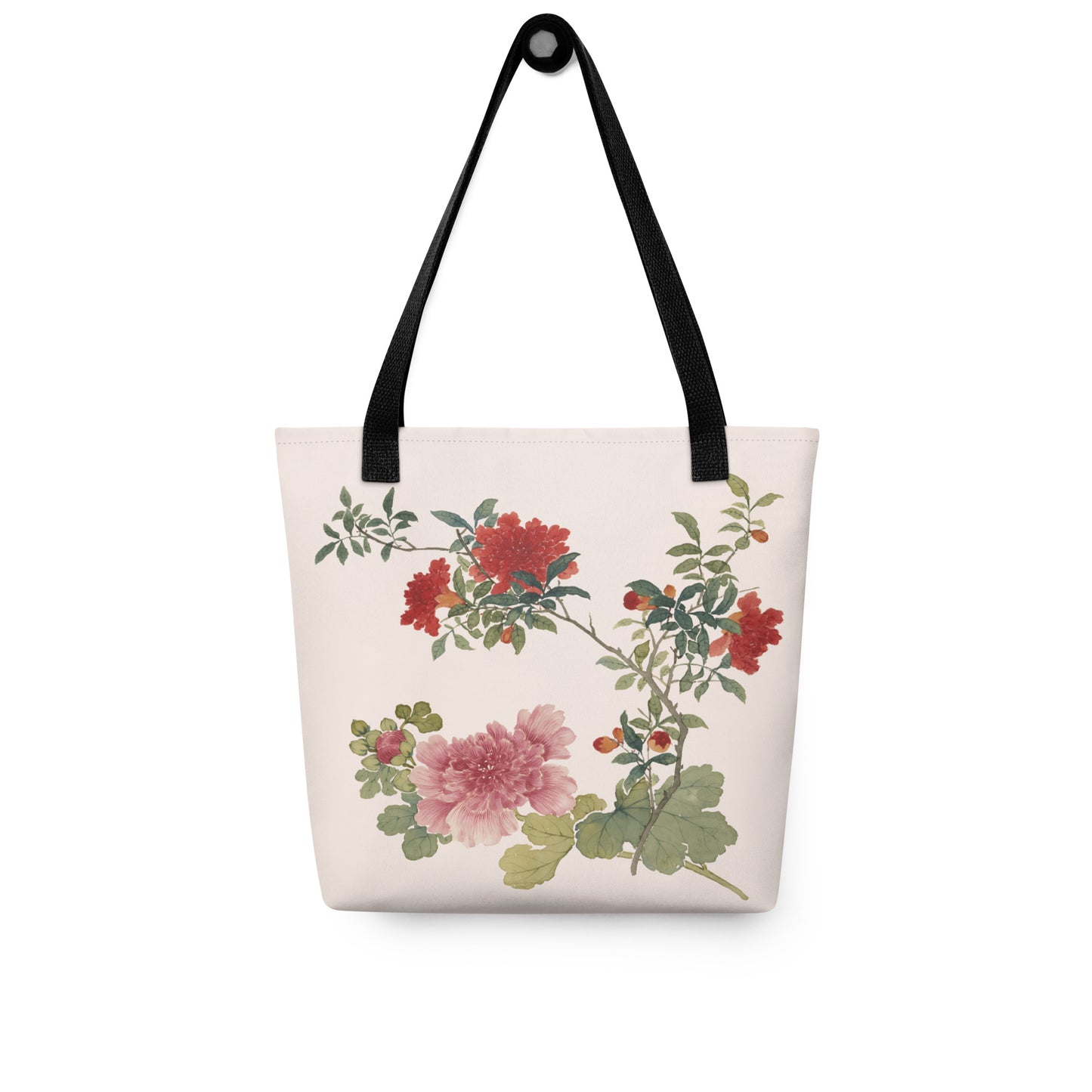 The Spirit of Flowers in Twelve Months｜Hollyhock and Pomegranate in Bloom｜Tote bag｜Fish belly white