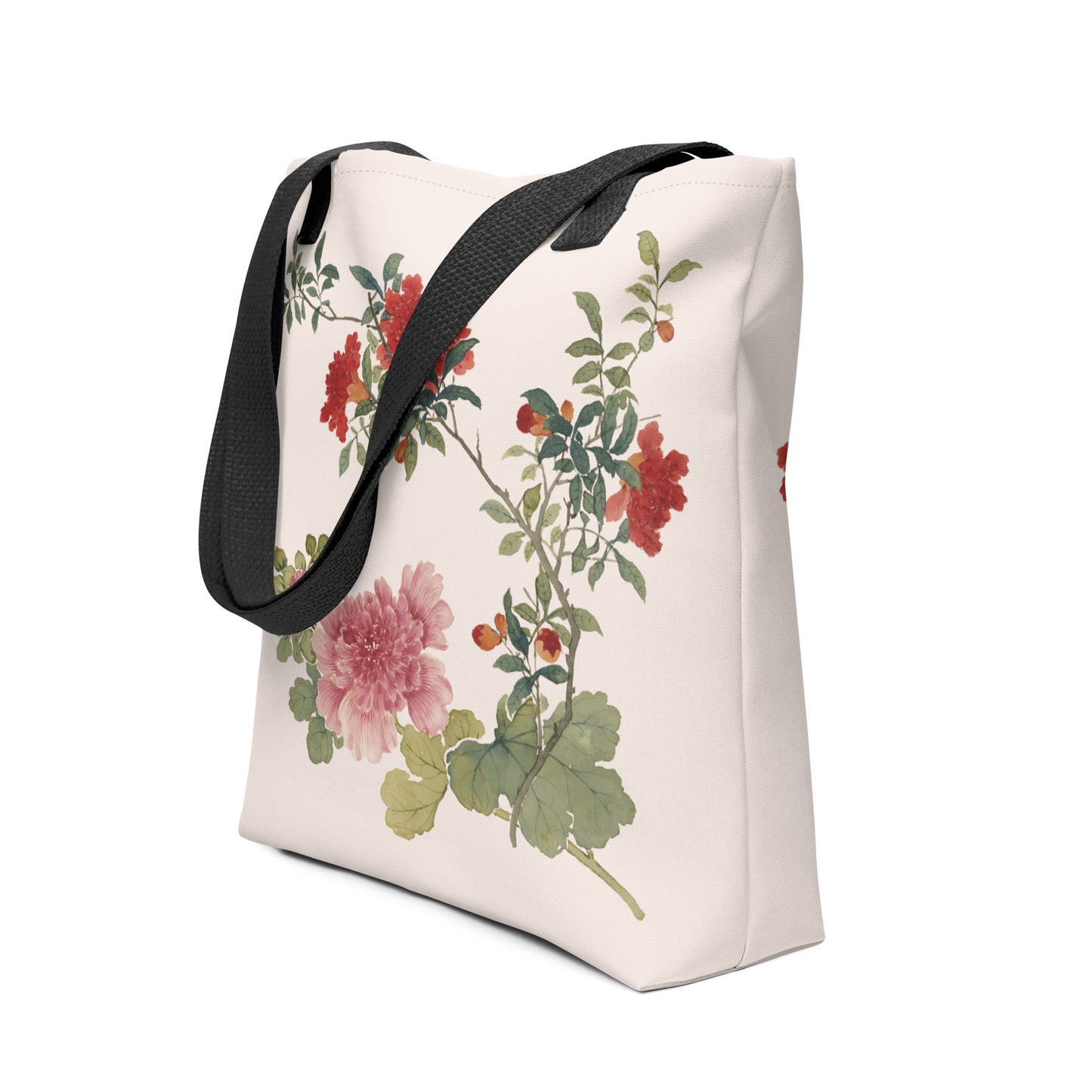 The Spirit of Flowers in Twelve Months｜Hollyhock and Pomegranate in Bloom｜Tote bag｜Fish belly white