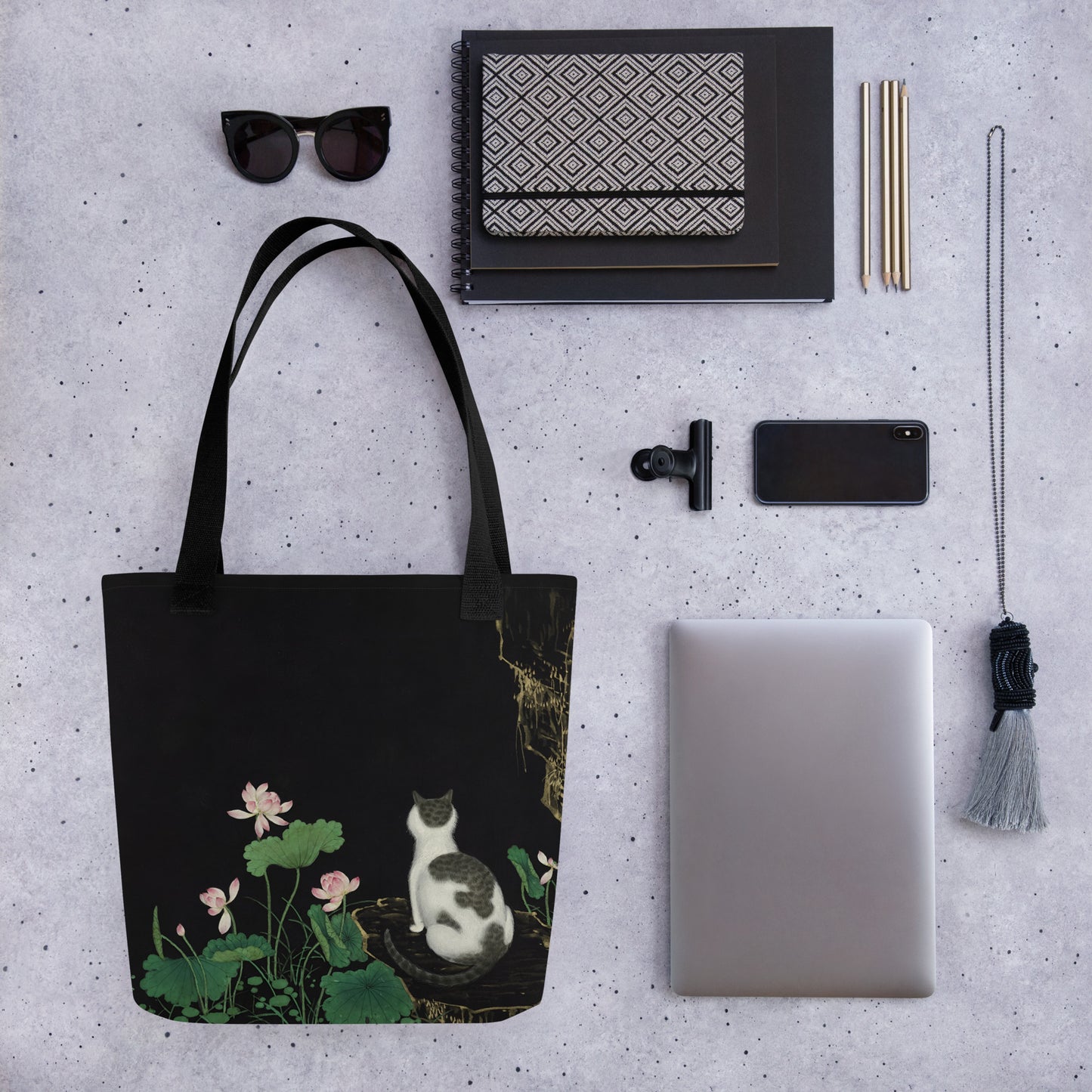 Cats And Butterflies Of Longevity｜A Cat amidst the Lotus in Bloom｜Tote bag