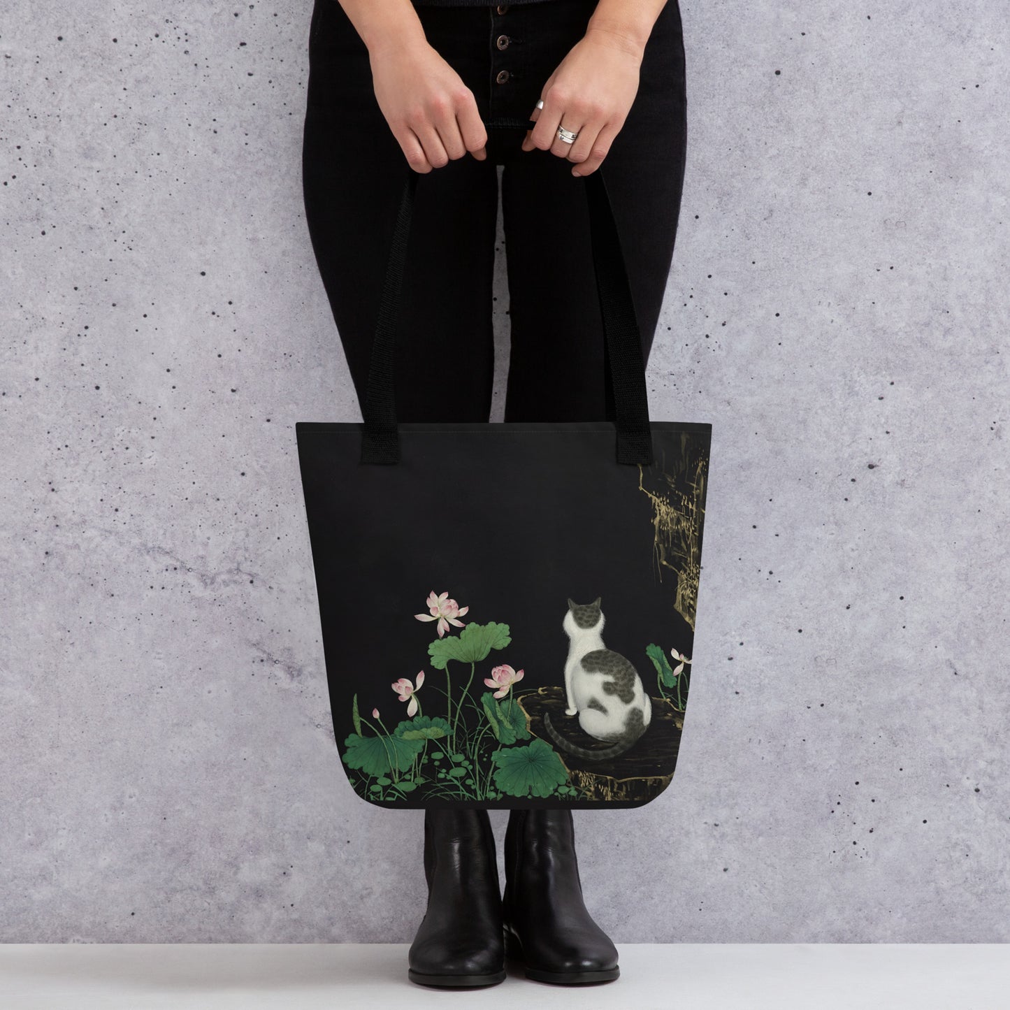 Cats And Butterflies Of Longevity｜A Cat amidst the Lotus in Bloom｜Tote bag