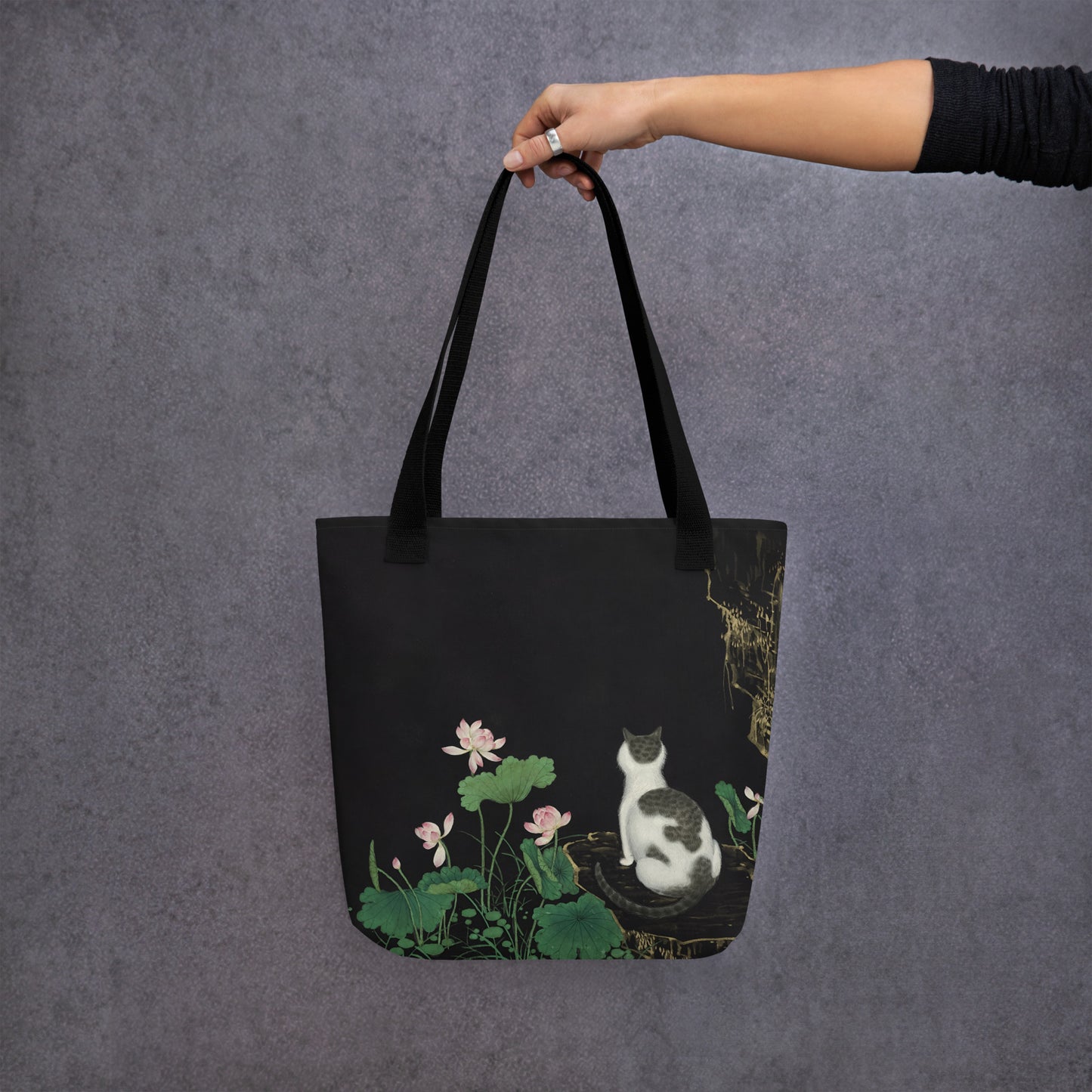 Cats And Butterflies Of Longevity｜A Cat amidst the Lotus in Bloom｜Tote bag