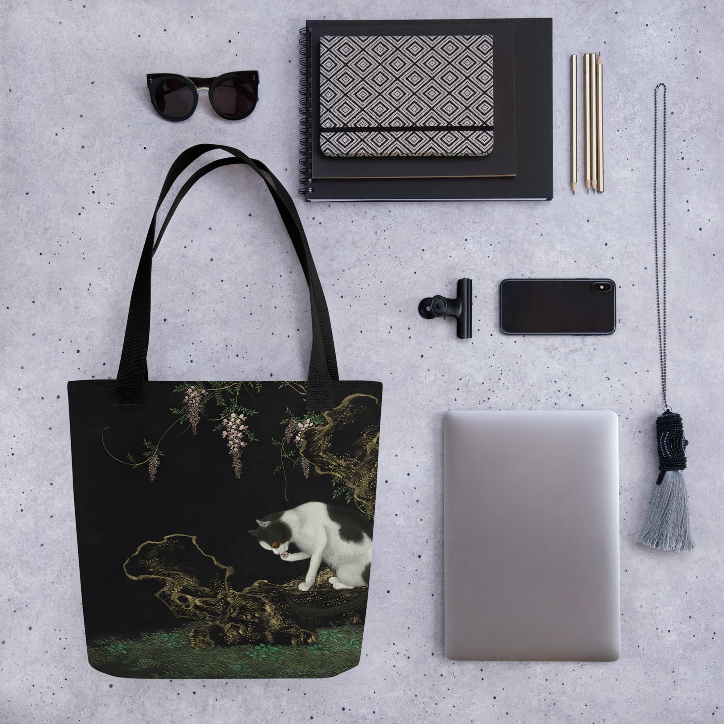 Cats And Butterflies Of Longevity｜A Cat by the Blooming Wisteria｜Tote bag