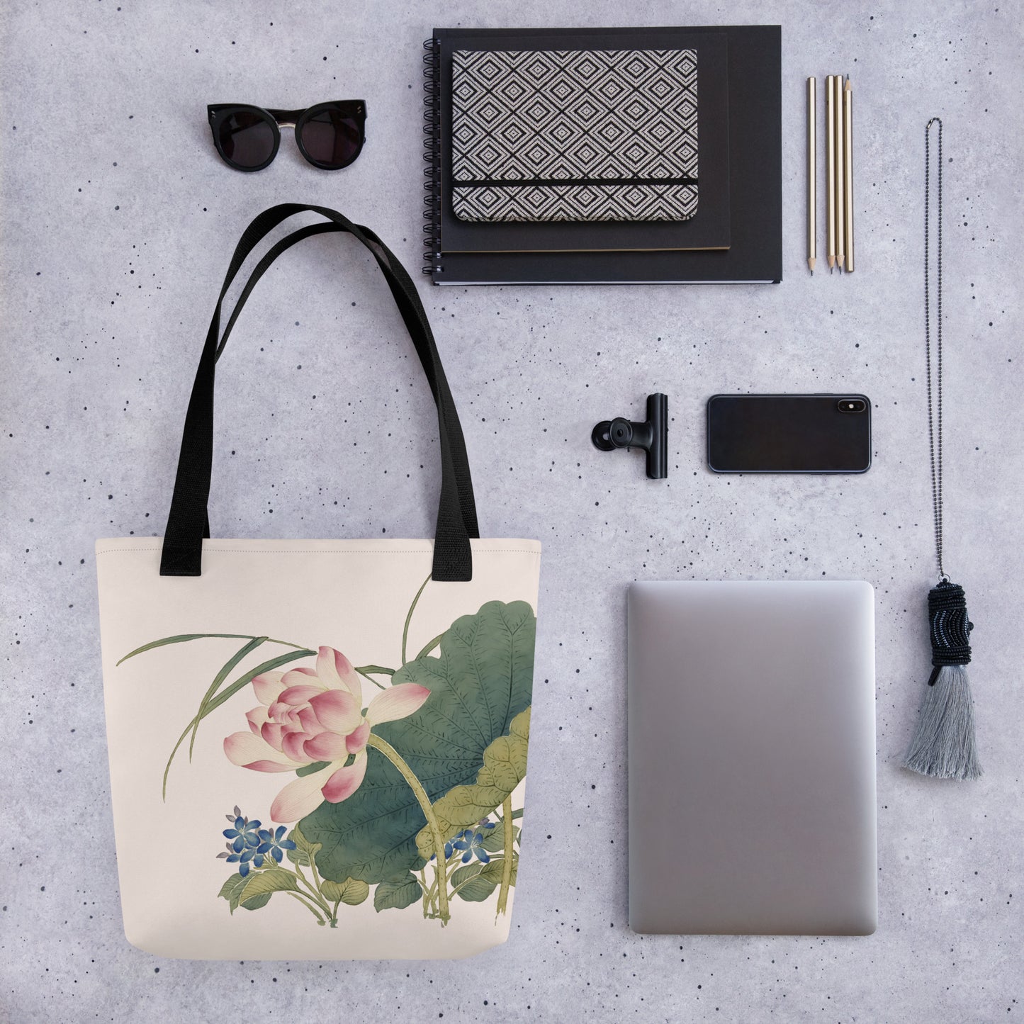 The Spirit of Flowers in Twelve Months｜Lotus in Bloom｜Tote bag｜Fish belly white